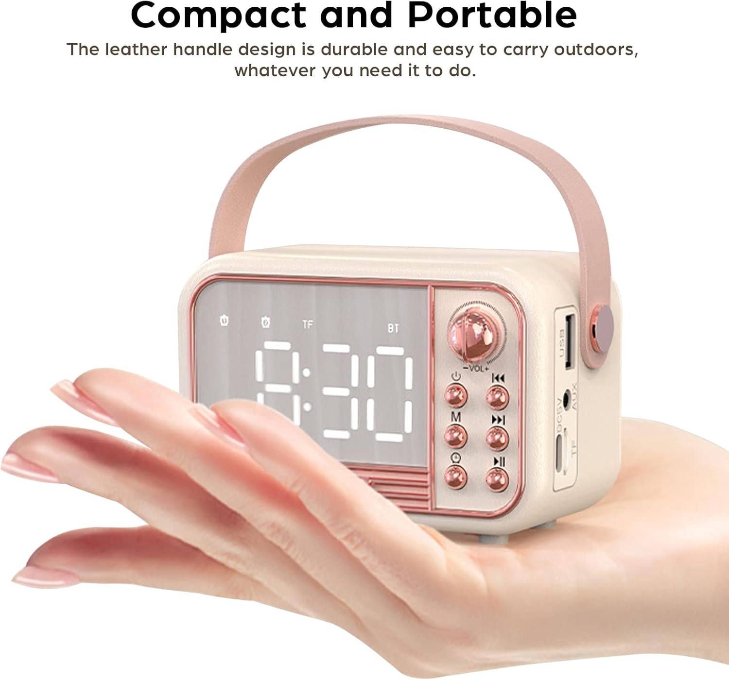 Retro Bluetooth Speaker with Alarm Clock and TF Card Pink