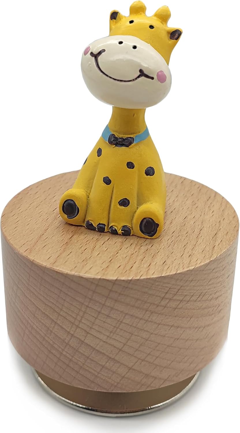 Mini Wooden Animal Rotary Music Box with Giraffe Figurine Edelweiss