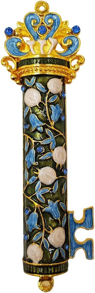 Talisman4u Blue Enamel Mezuzah with Scroll Case