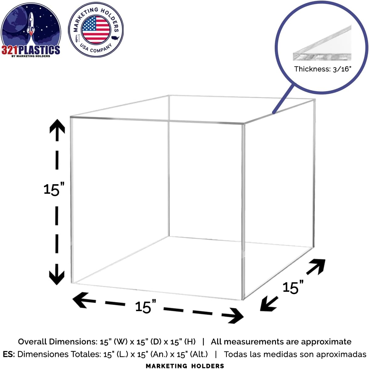 15 Inch Clear Acrylic Display Box with Open Side No Lid