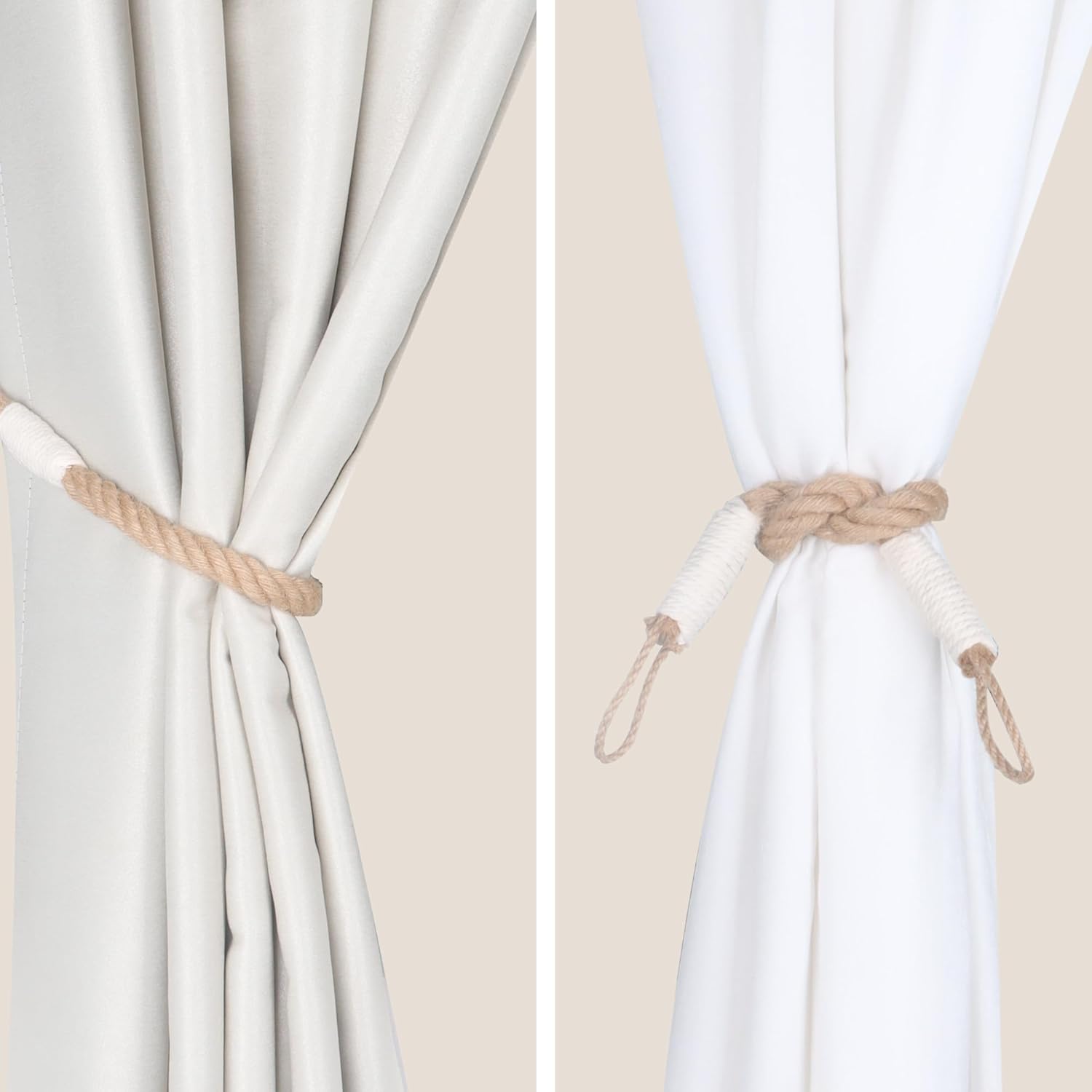 OCIOLI 2 Piece Beige Curtain Tiebacks with Hemp Rope