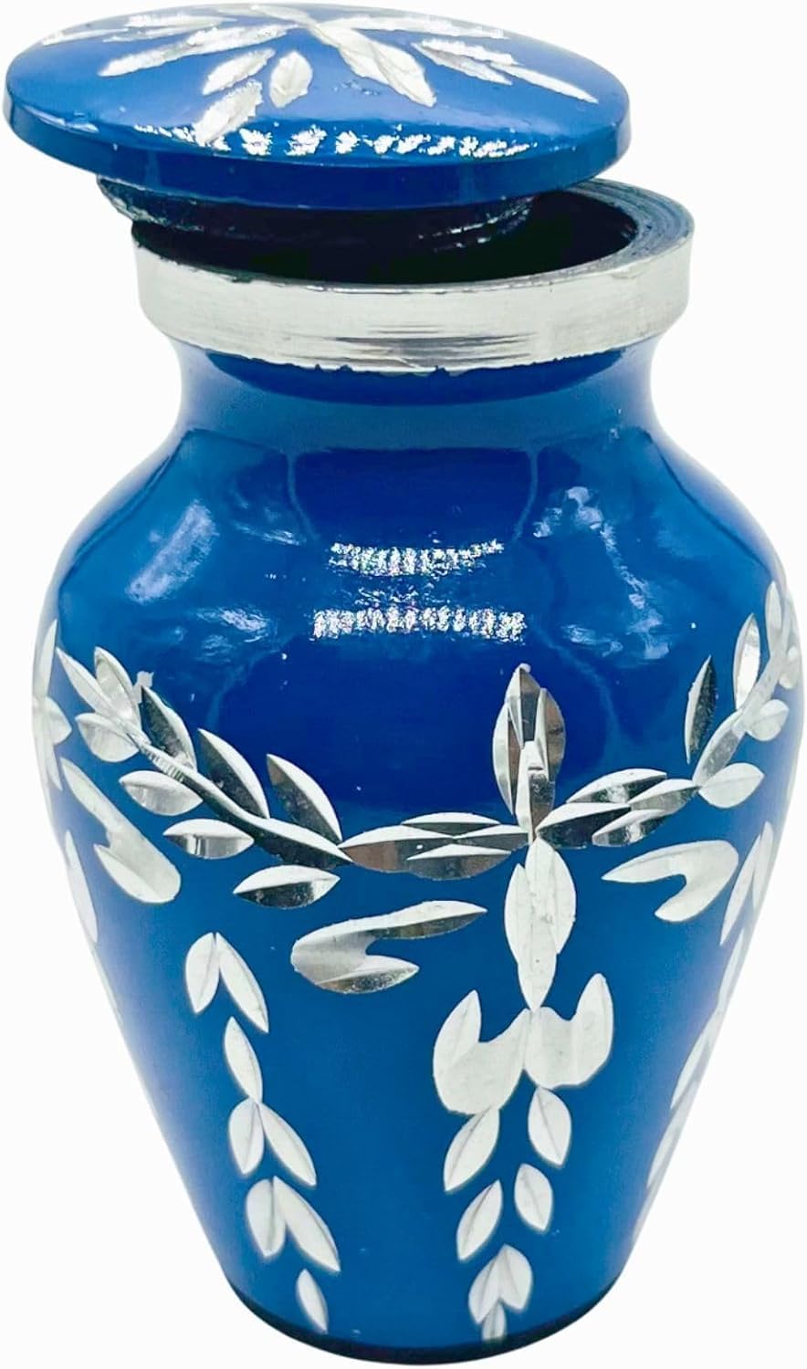 Blue Velvet Box Decorative Urn with Diamond Cutting