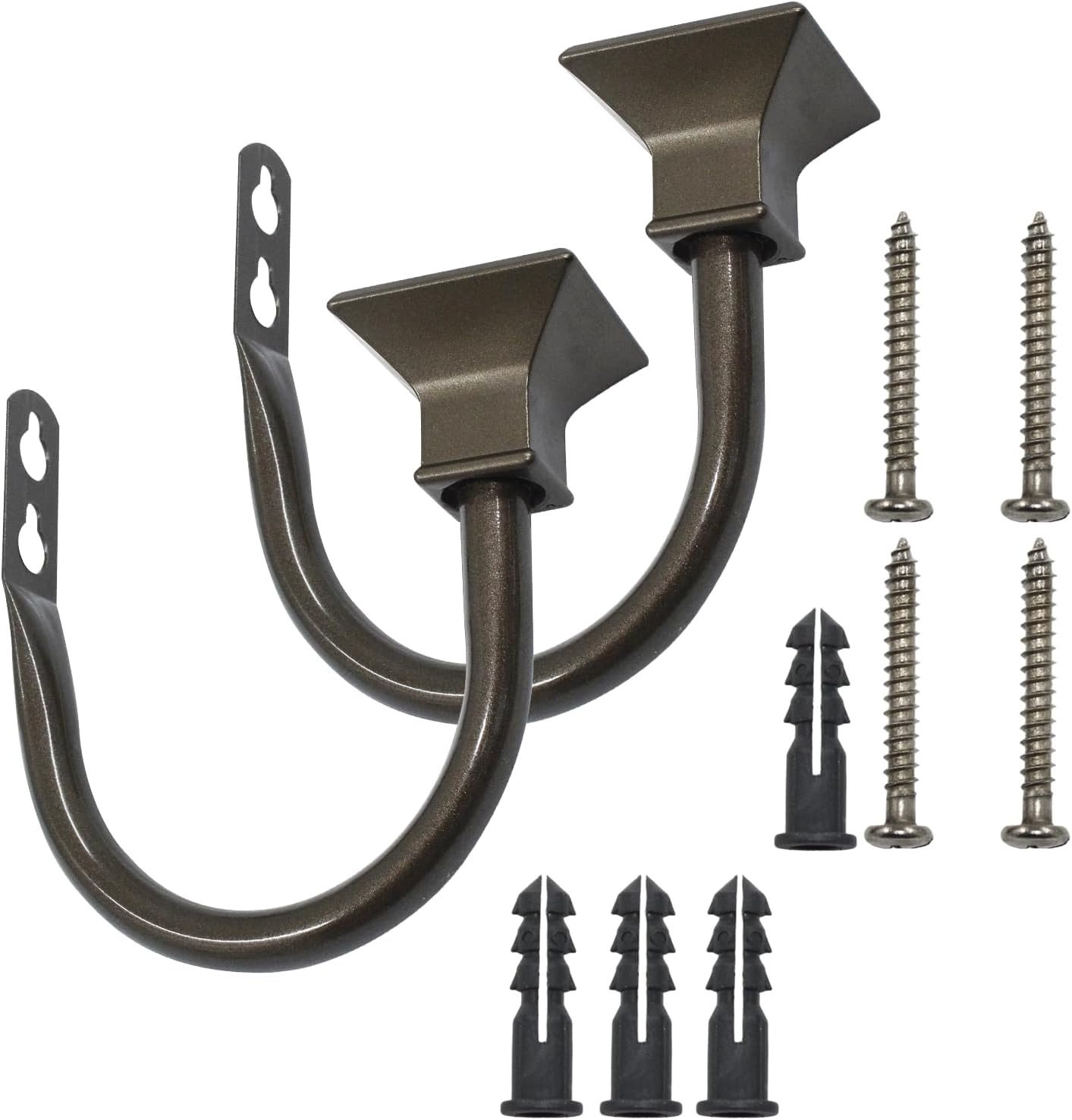 2Pcs Brown Square Curtain Holdbacks with Metal Hooks