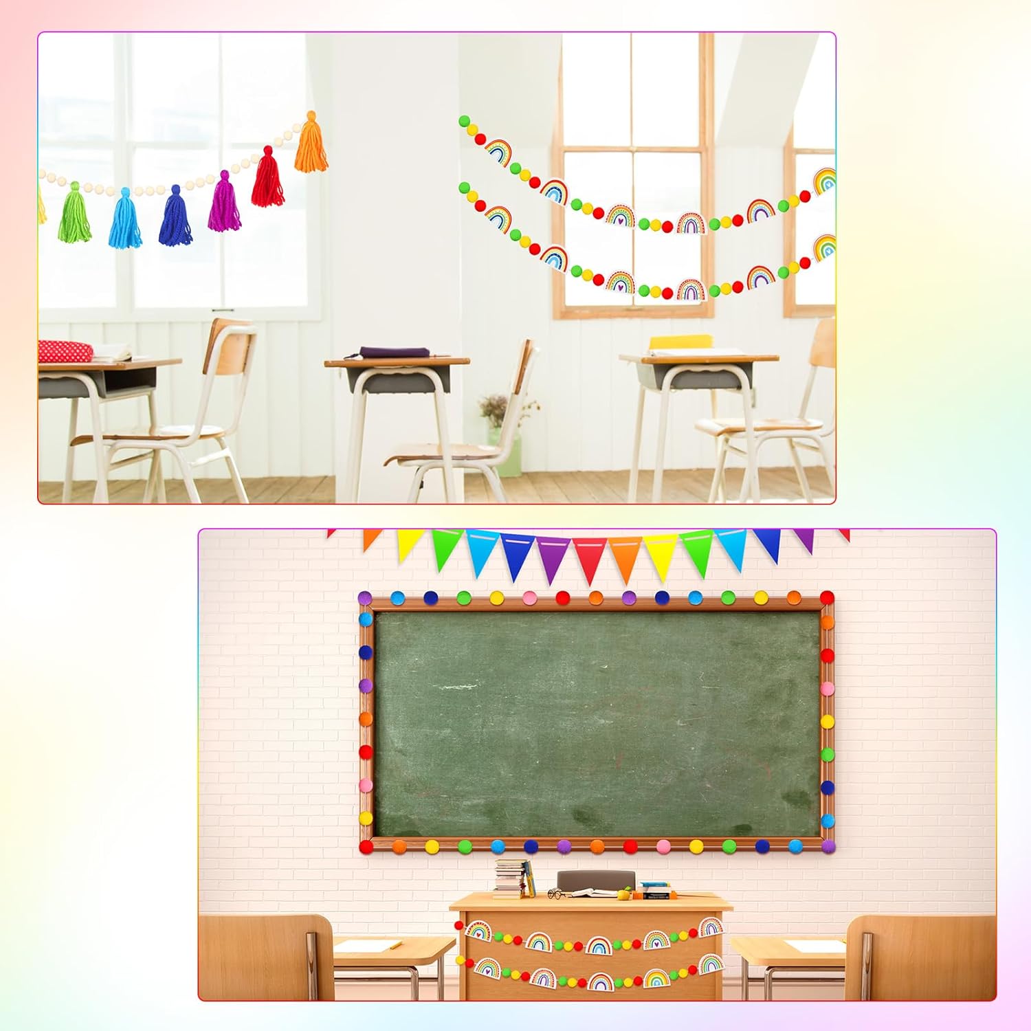 Sumind 5 Pcs Retro Rainbow Classroom Decor Set
