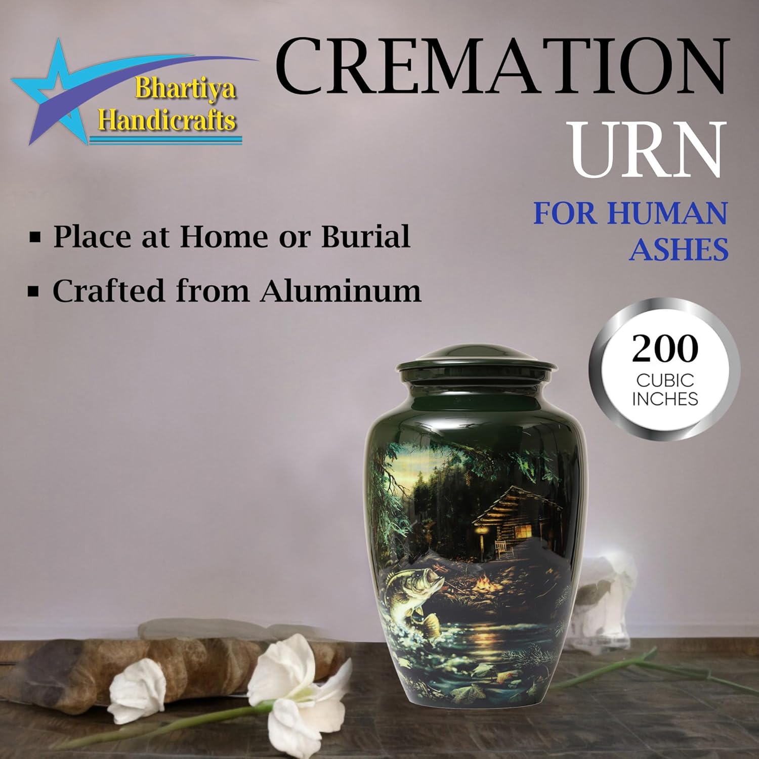 Handcrafted Fishing Urn for Adult Ashes Men Women Memorial