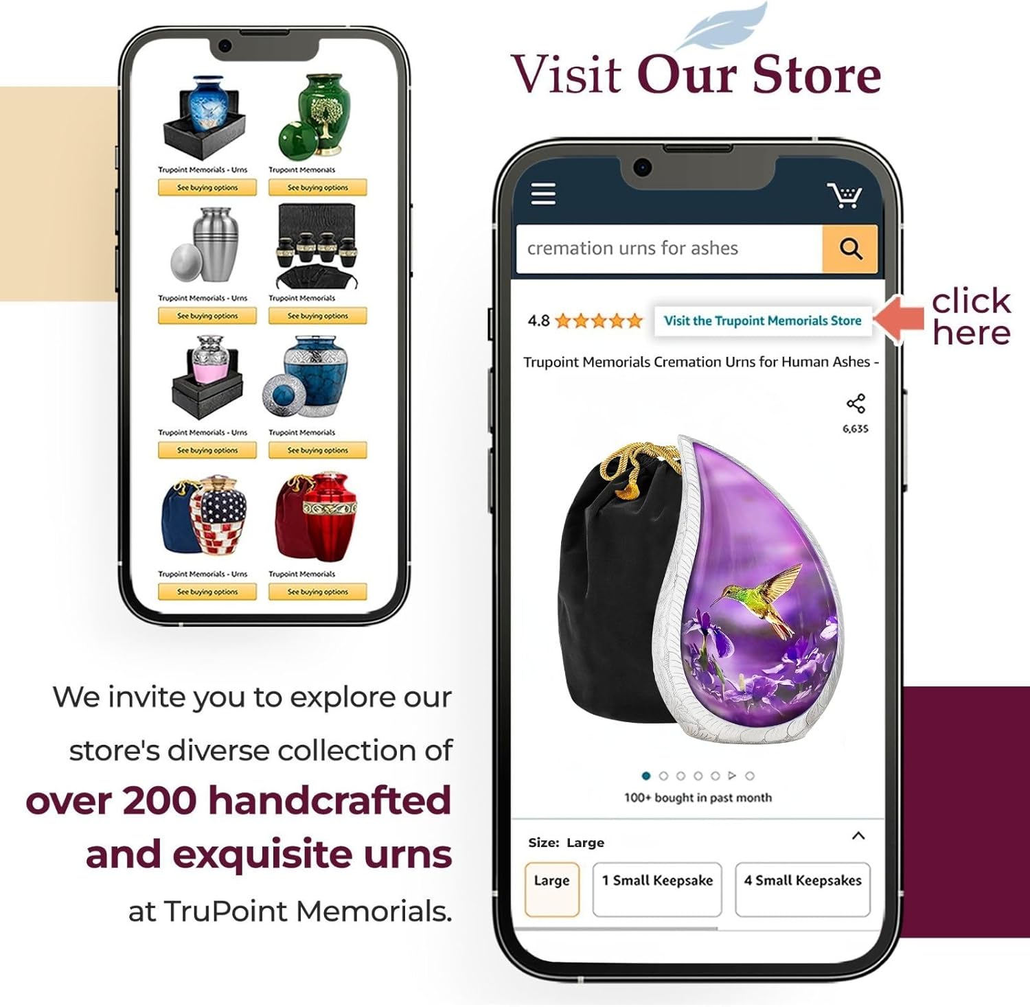 Trupoint Memorials Purple Hummingbird Teardrop Urn