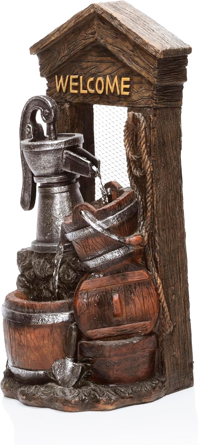 Alpine ZEN576S 24 Inch Floor Water Pump Fountain with Rustic Design Brown