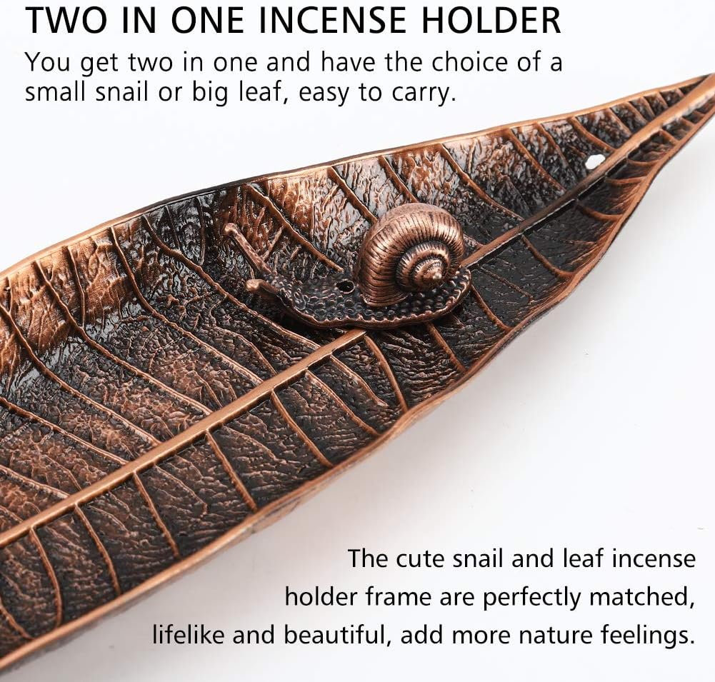 Accmor Red Copper Incense Holder Set with Leaf and Snail Burners