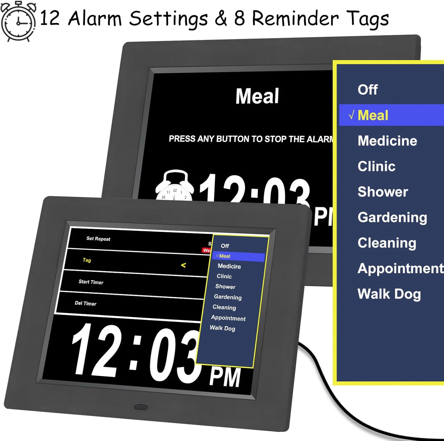 Jaihonda Large Digital Clock with Day Date and 12 Alarms