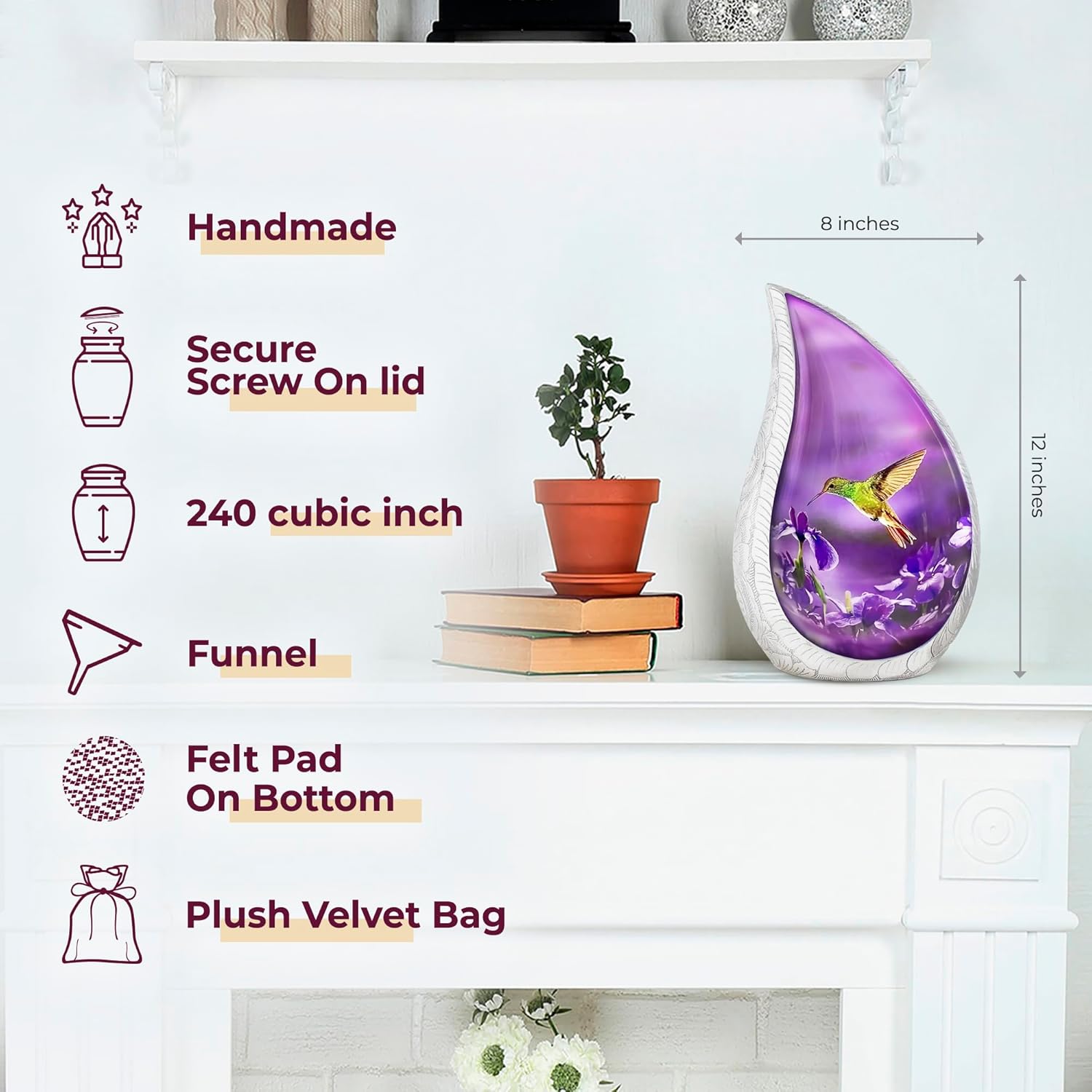 Trupoint Memorials Purple Hummingbird Teardrop Urn