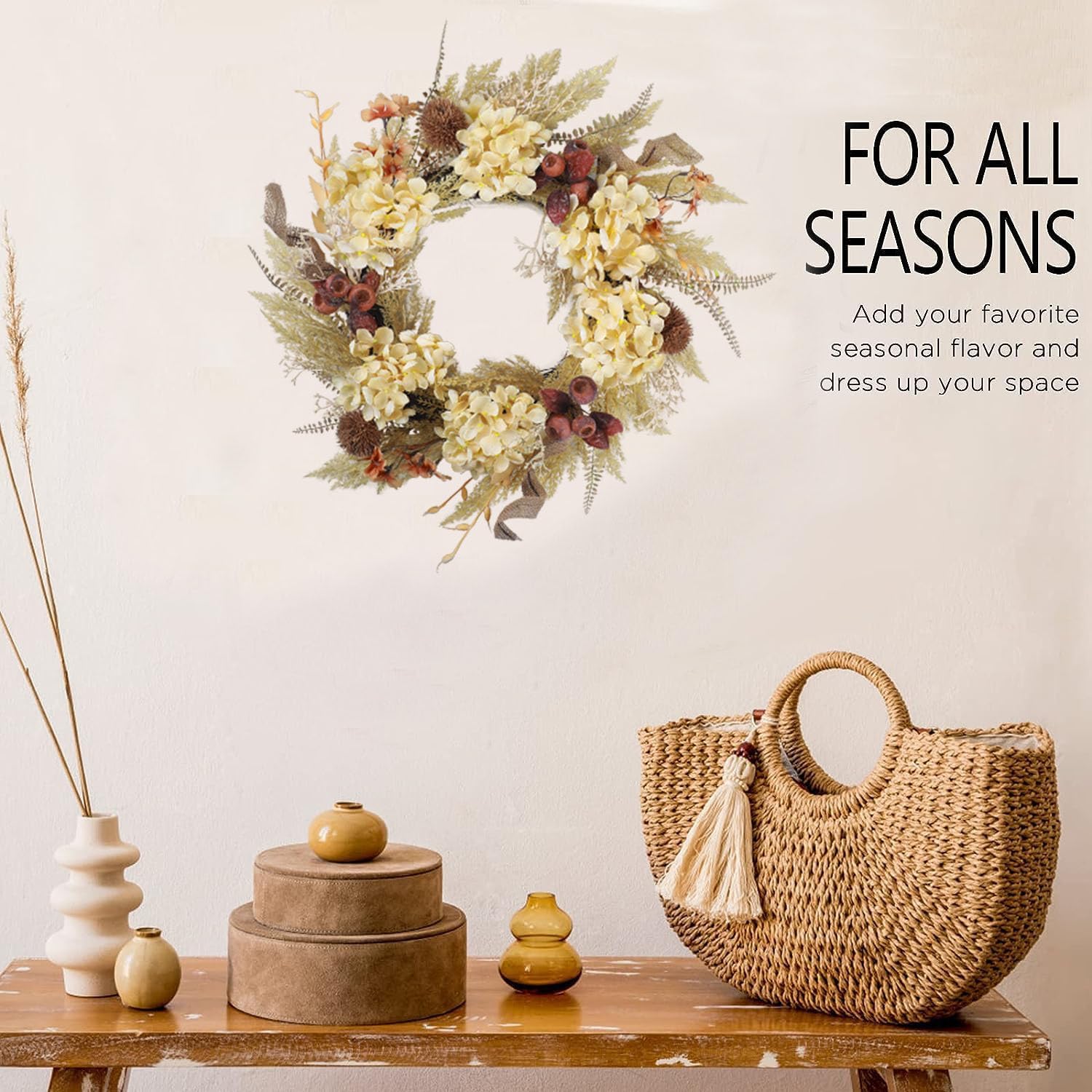 20 Inch Winter Fall Wreath for Front Door Boho Style