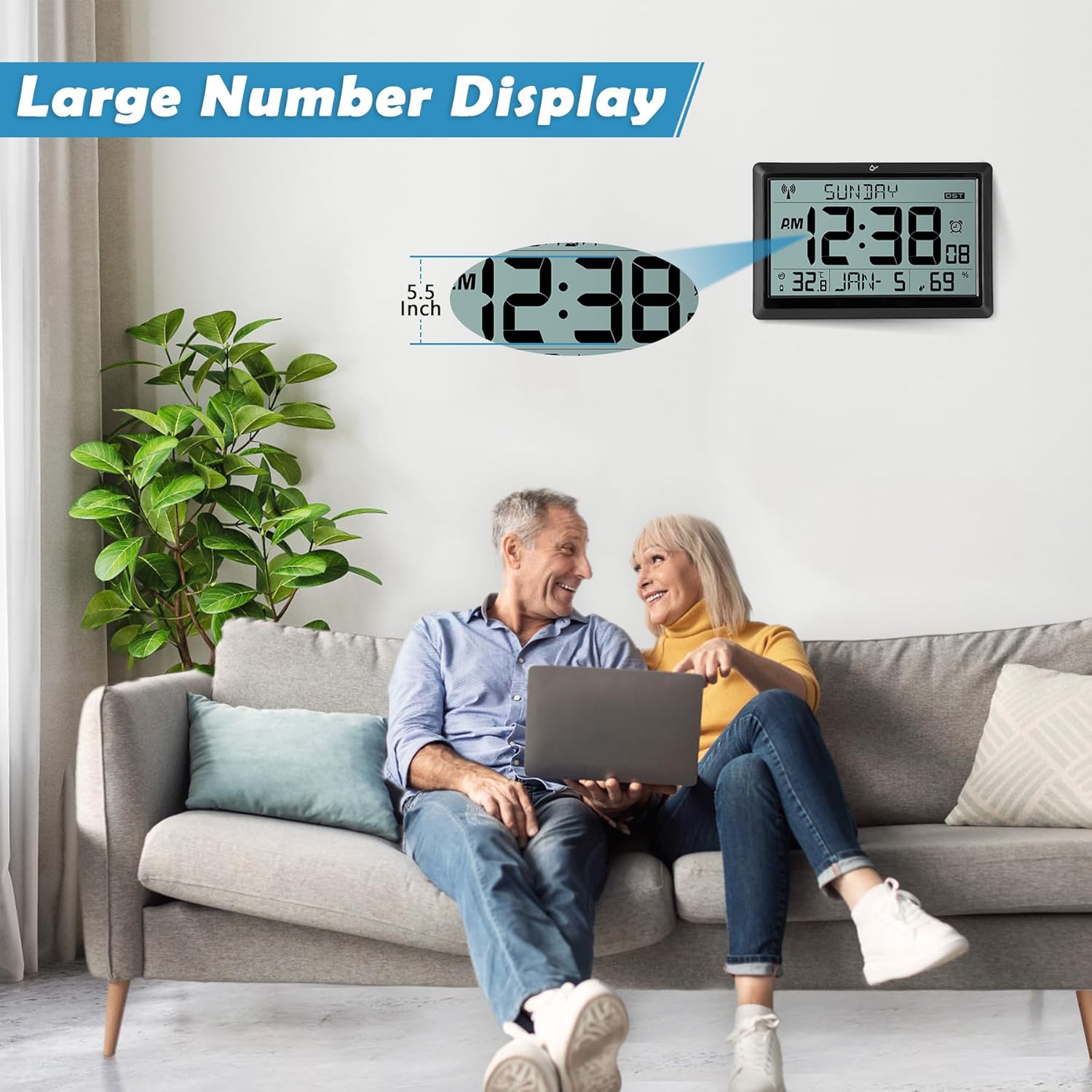 SZELAM Atomic Clock Black Large Display Wall Clock