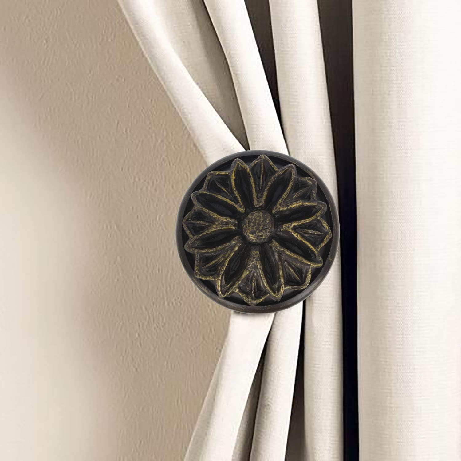 MERIVILLE 2-Piece Petal Medallion Holdbacks with Tassel Holder Bronze