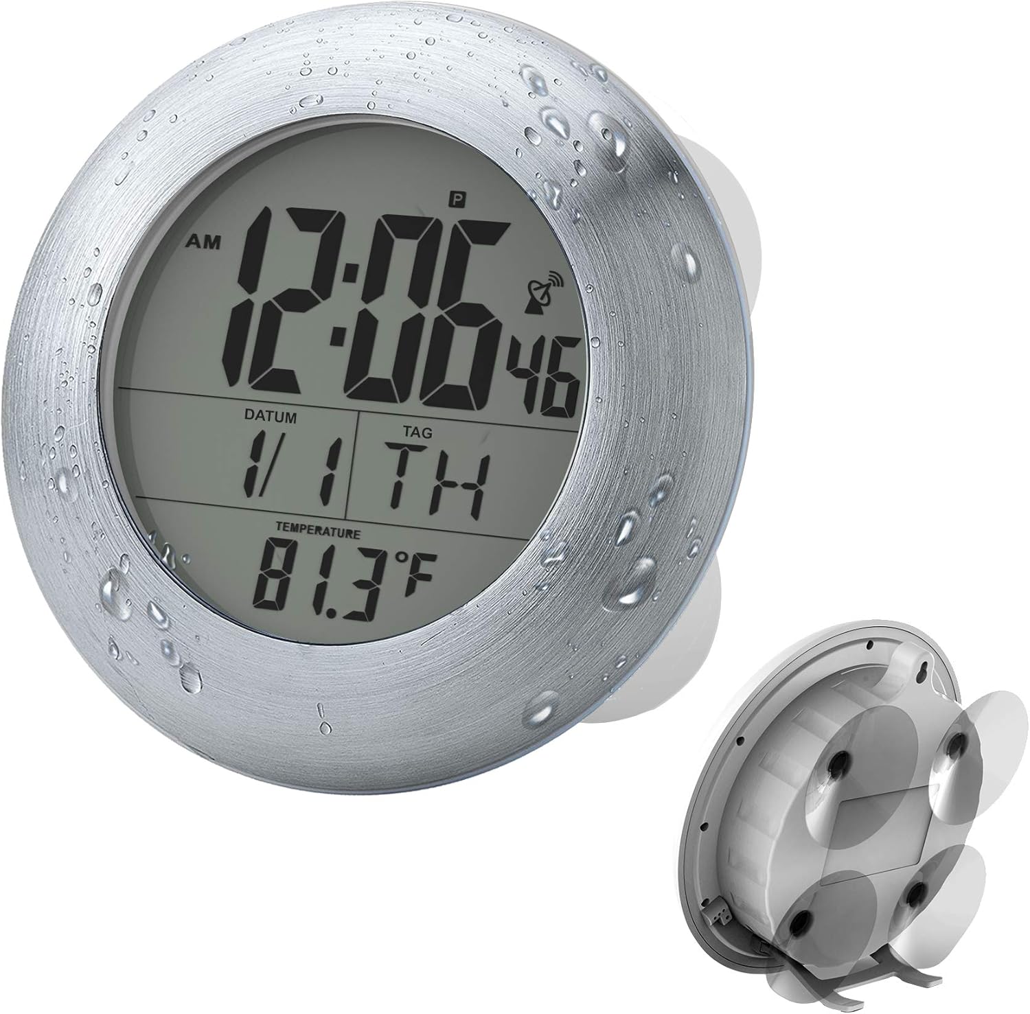 Ken-Tech Sonnet Shower Clock - Digital Time Date Day Temp Display