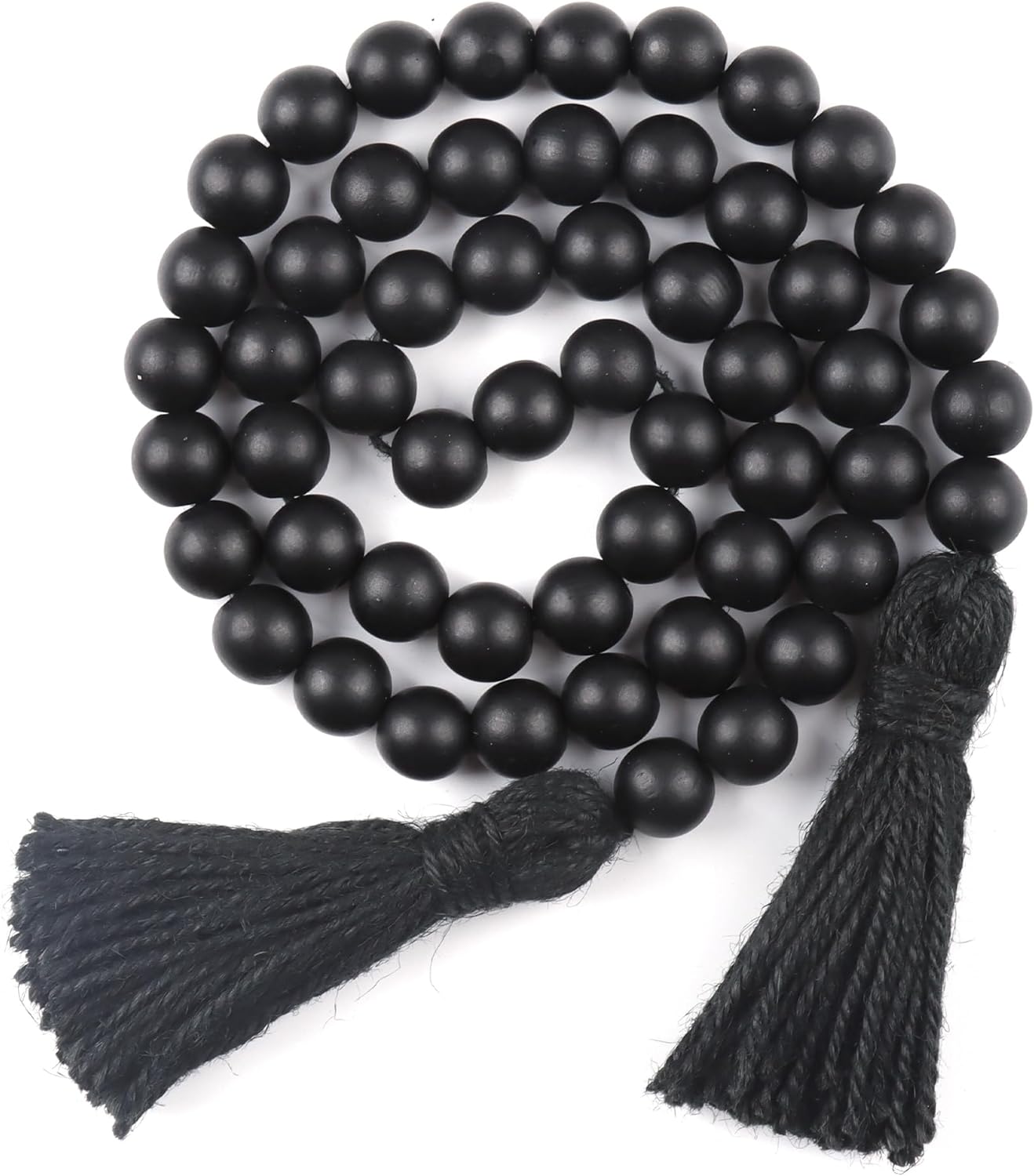 Wood Beads Garland with Tassels Black Farmhouse Decor