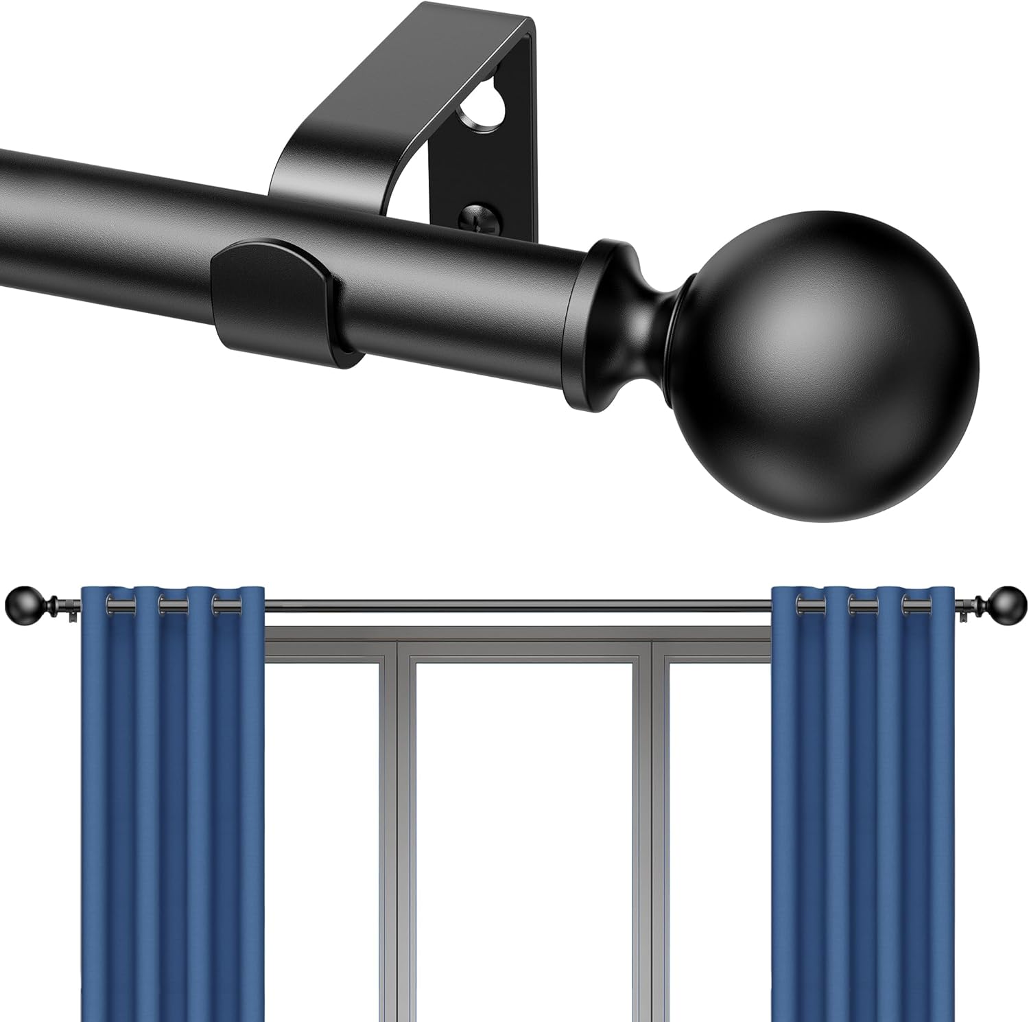 BloomFlower 118 Inch Adjustable Curtain Rods with Black Finials