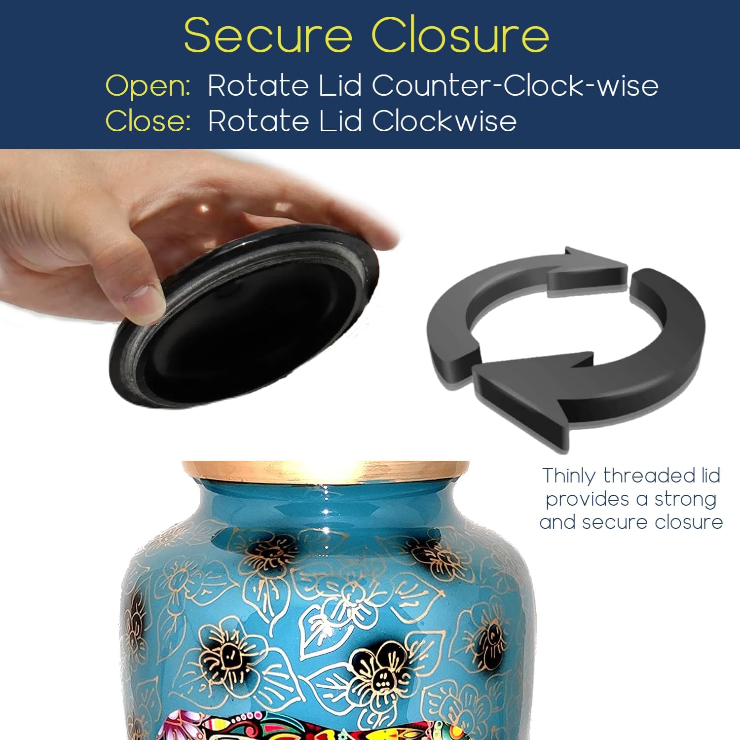 Blue Elephant Cremation Urn - Floral Indian Design