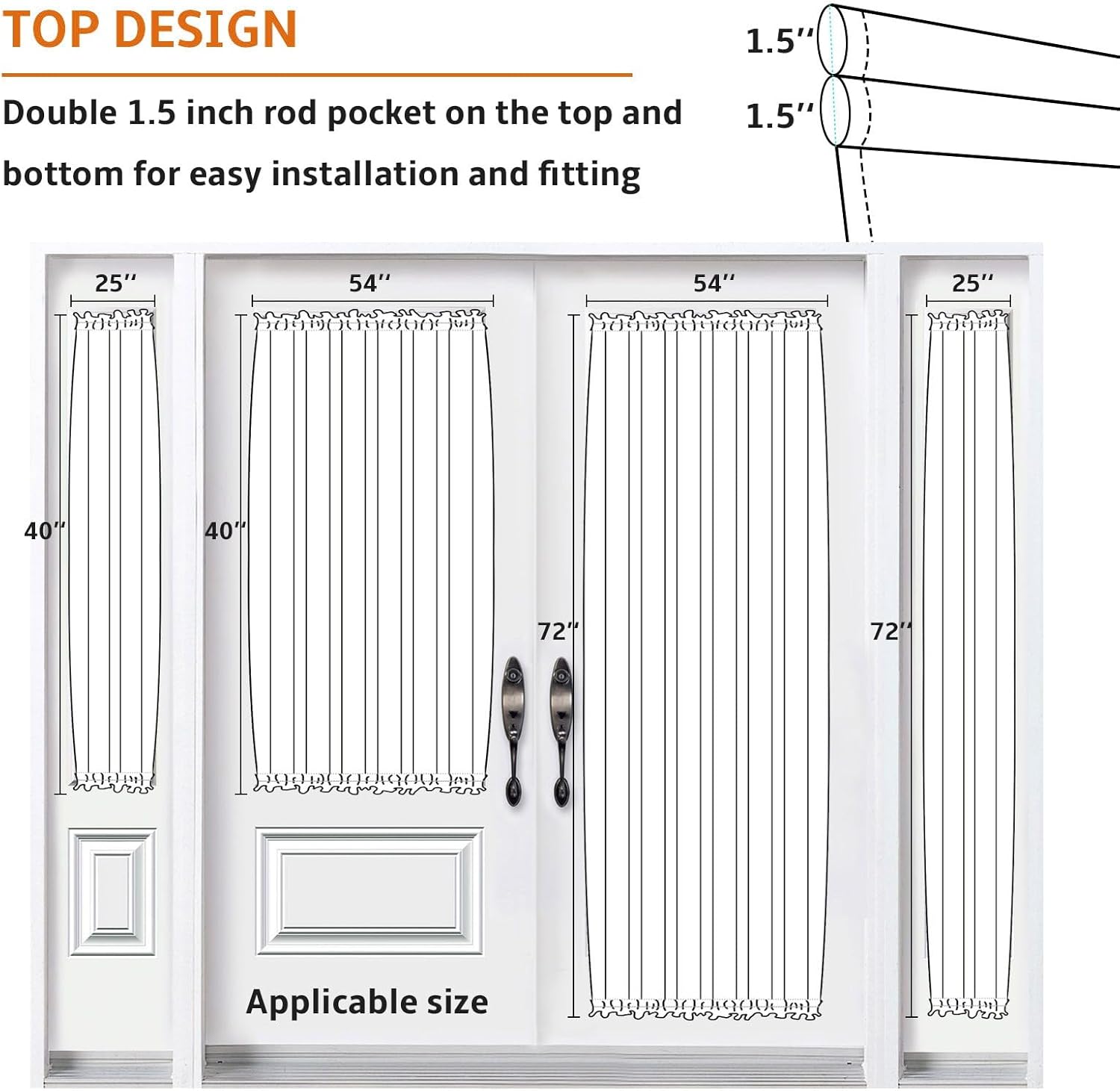 Door Curtains for Privacy 54x40 Sheer Panel with Tiebacks