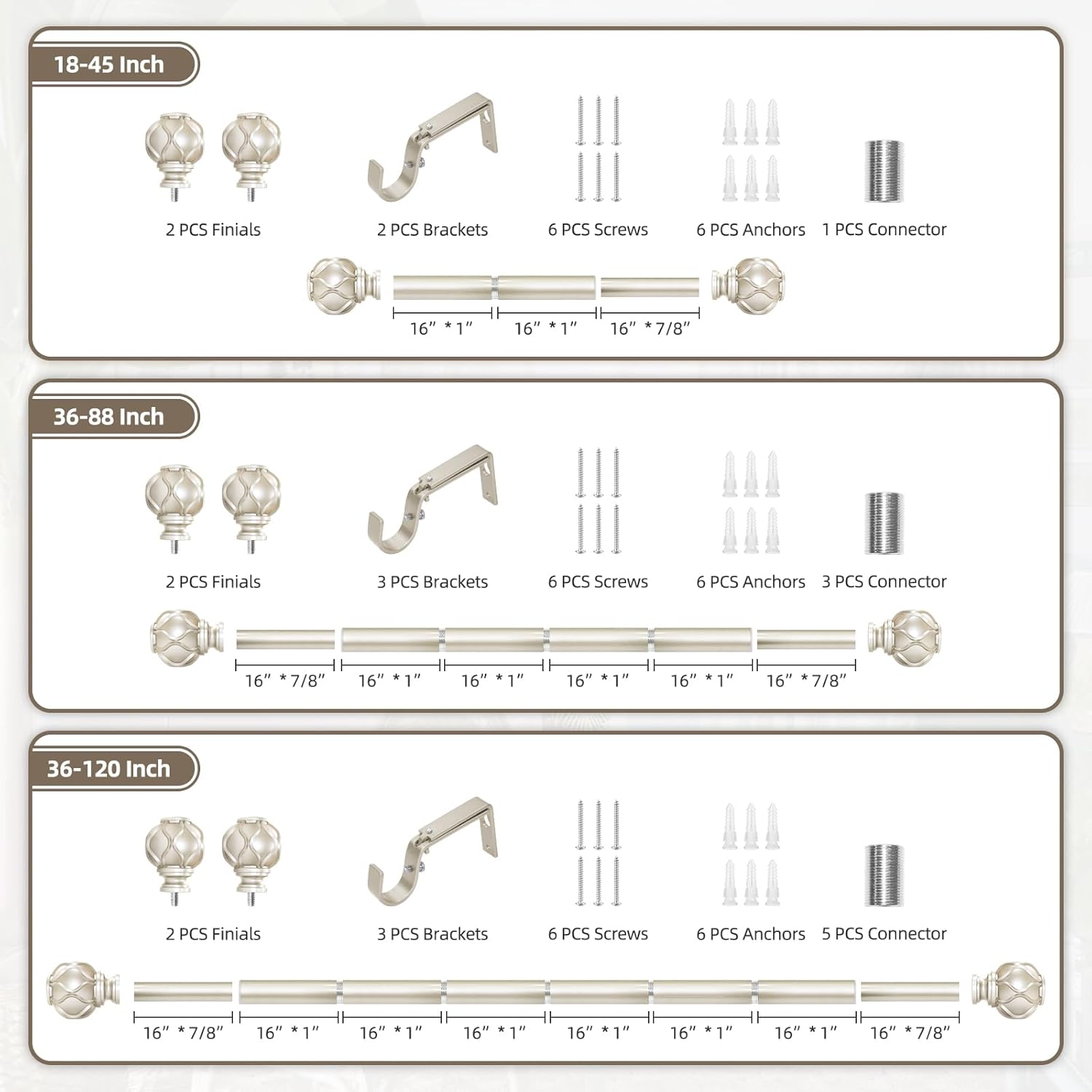 Champagne Gold Curtain Rod for Windows 28-48 Inches