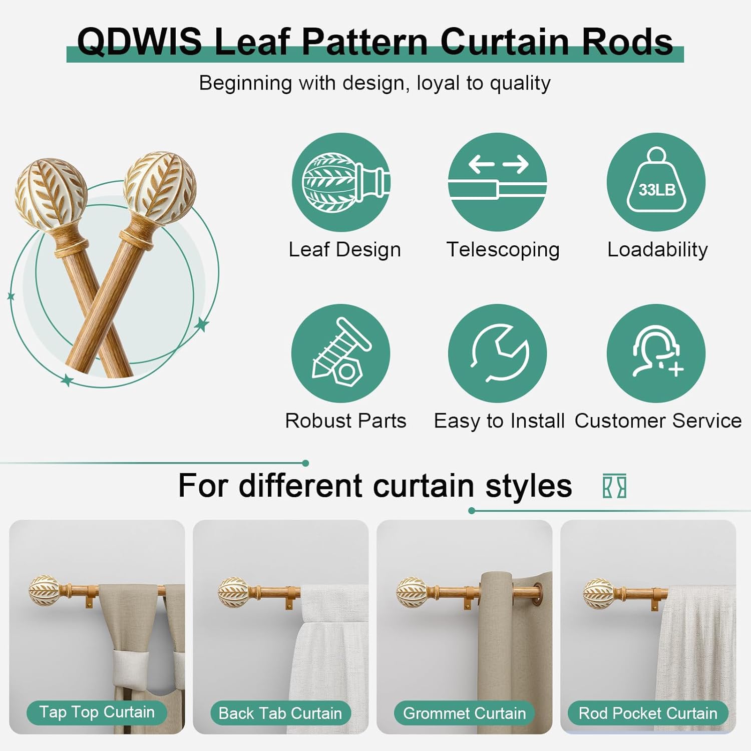 Bohemian Wood Grain Curtain Rods 66-120 Inch