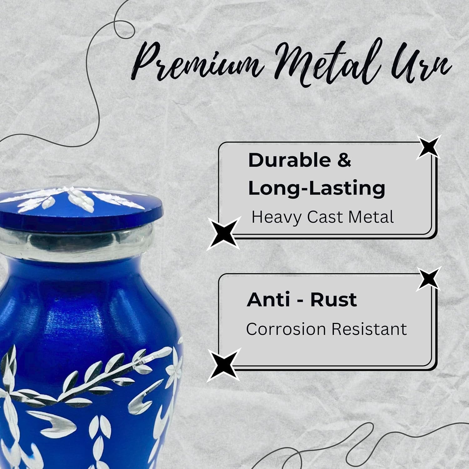 Blue Velvet Box Decorative Urn with Diamond Cutting