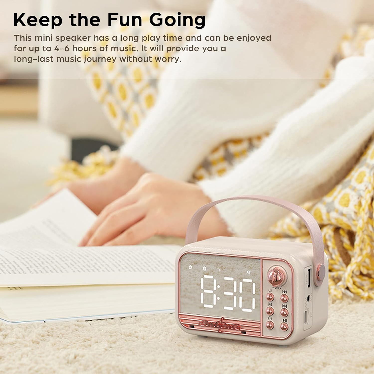 Retro Bluetooth Speaker with Alarm Clock and TF Card Pink