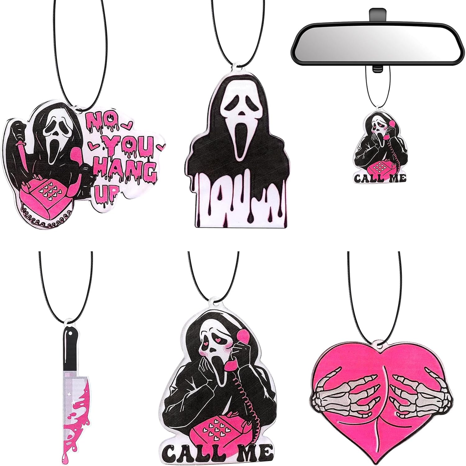 Jeffdad 5 Pcs Pink Ghost Car Hanging Ornaments