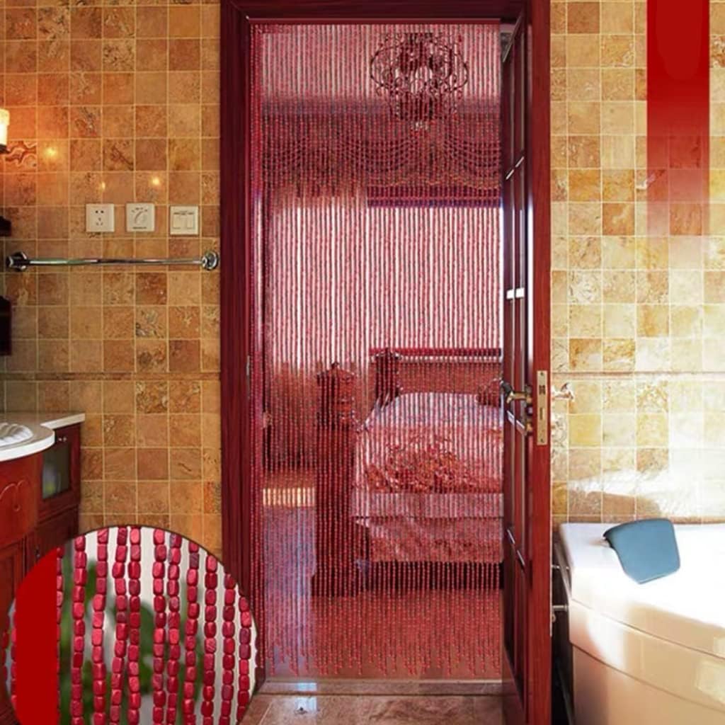 ZHOUXIAO Wood Beaded Curtain with Rods for Doorways 1