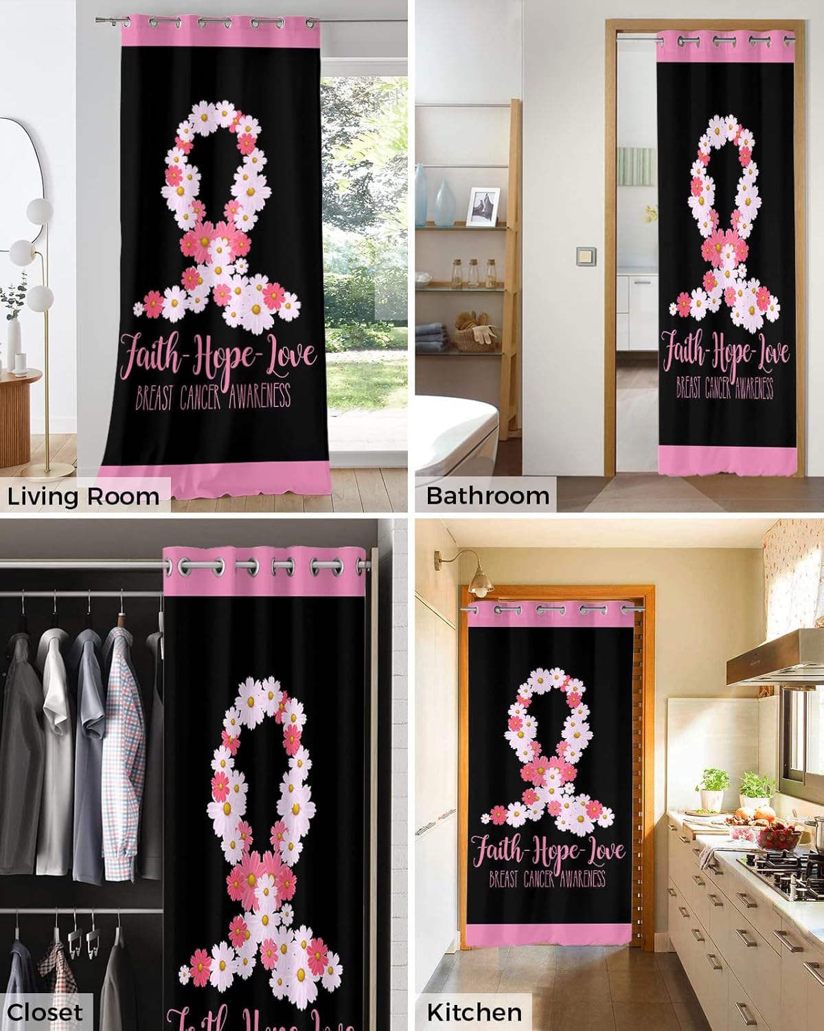 Faith Hope Love Door Curtains - 39x78 Inch Blackout Panels