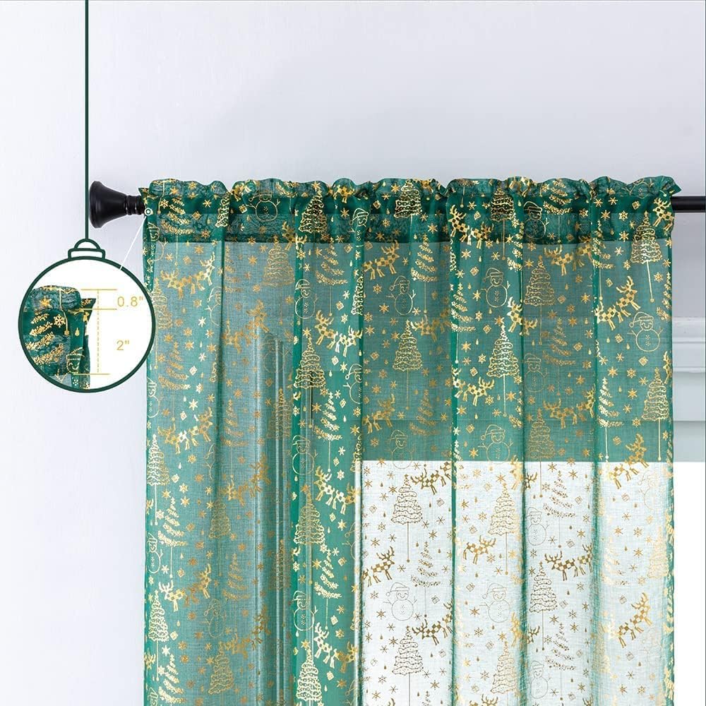 XTMYI Green Cafe Curtains Gold Glitter Window Treatment