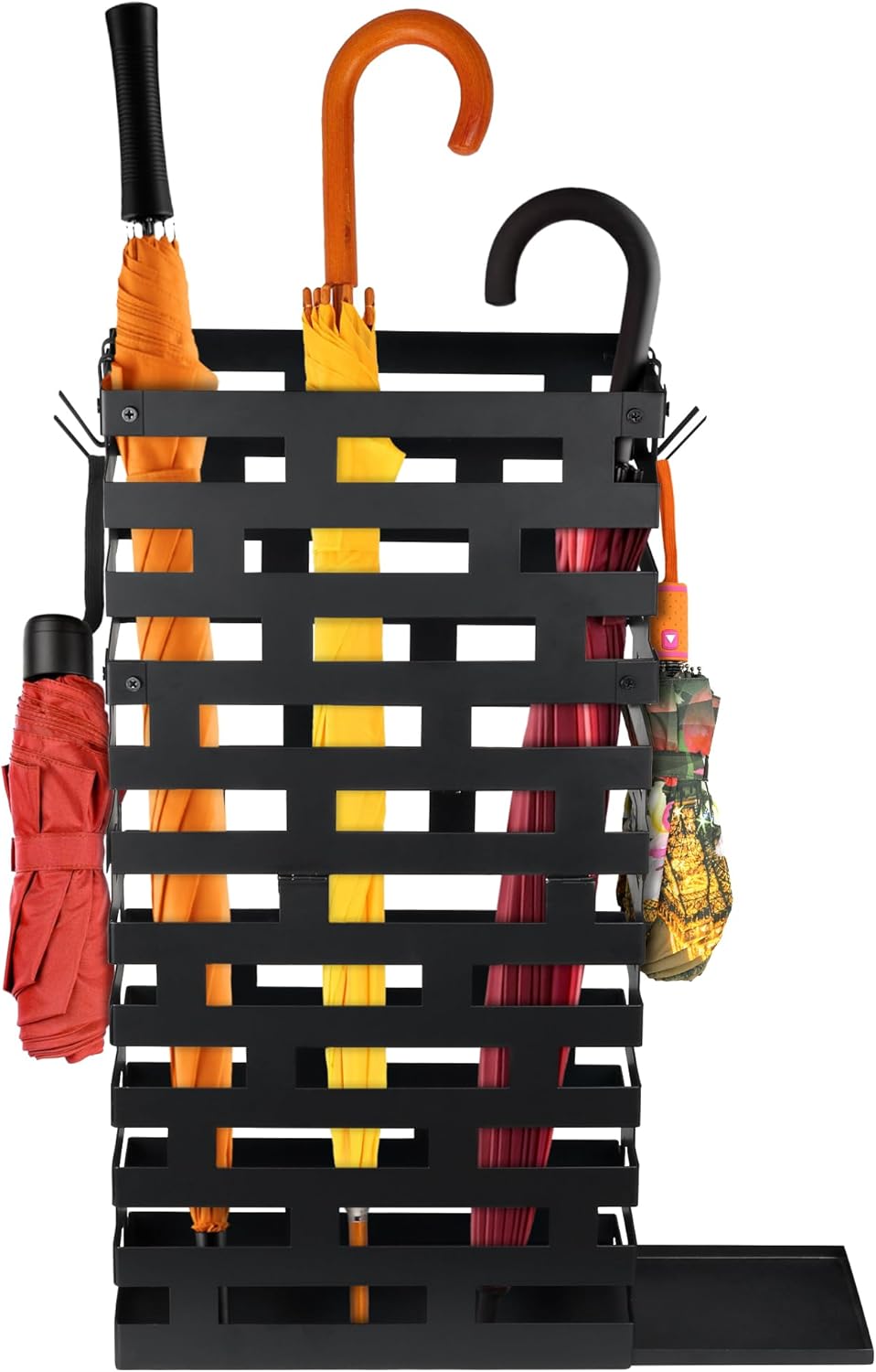 23 Inch Metal Umbrella Stand with Tray and Hooks