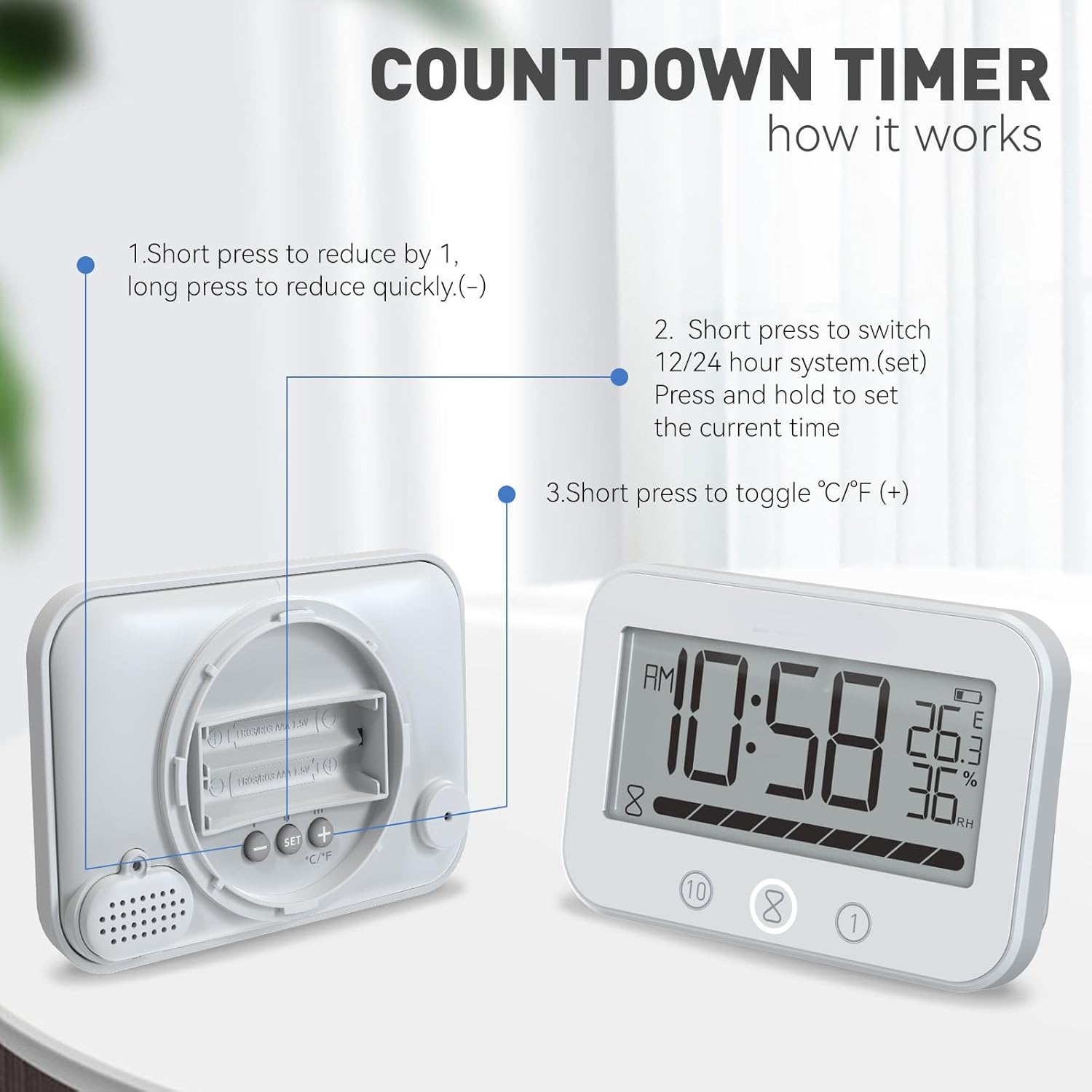 Moynagh Countdown Timer Bathroom Clock with Temperature Display