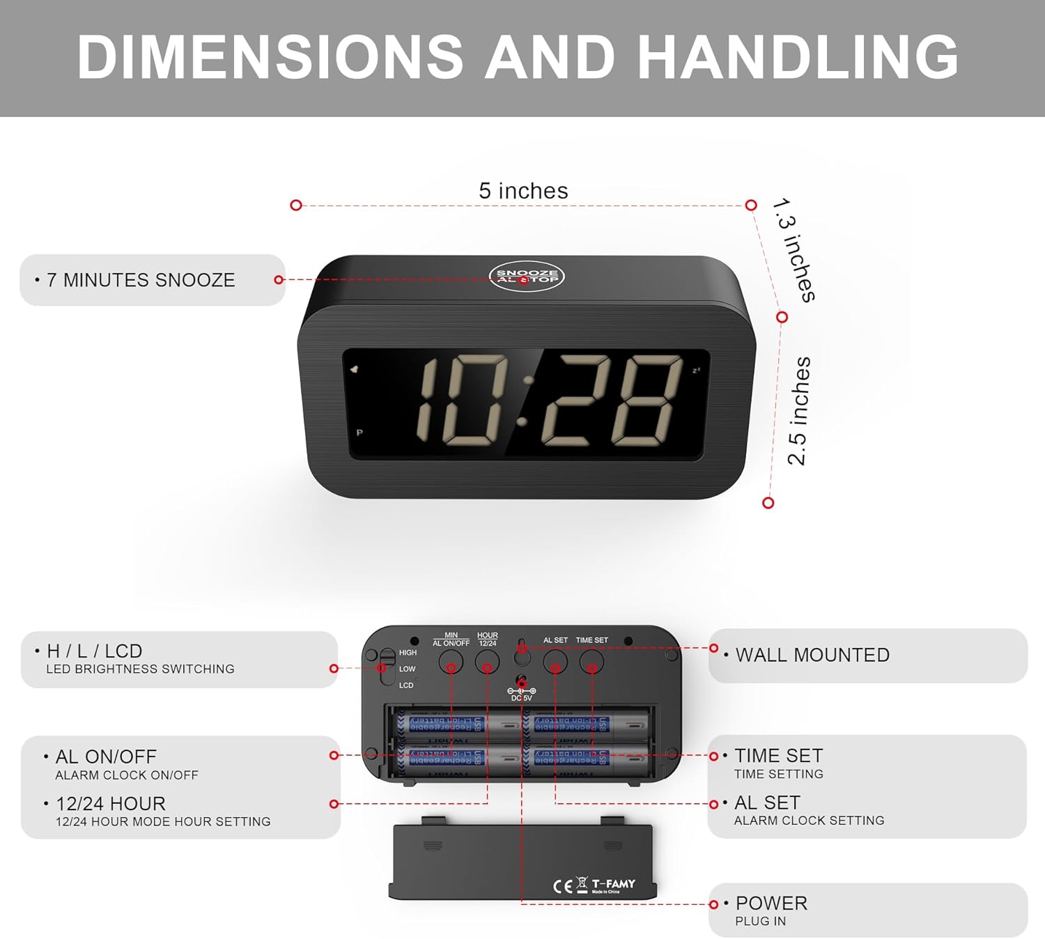 T-FAMY Digital Alarm Clock with LED LCD Display