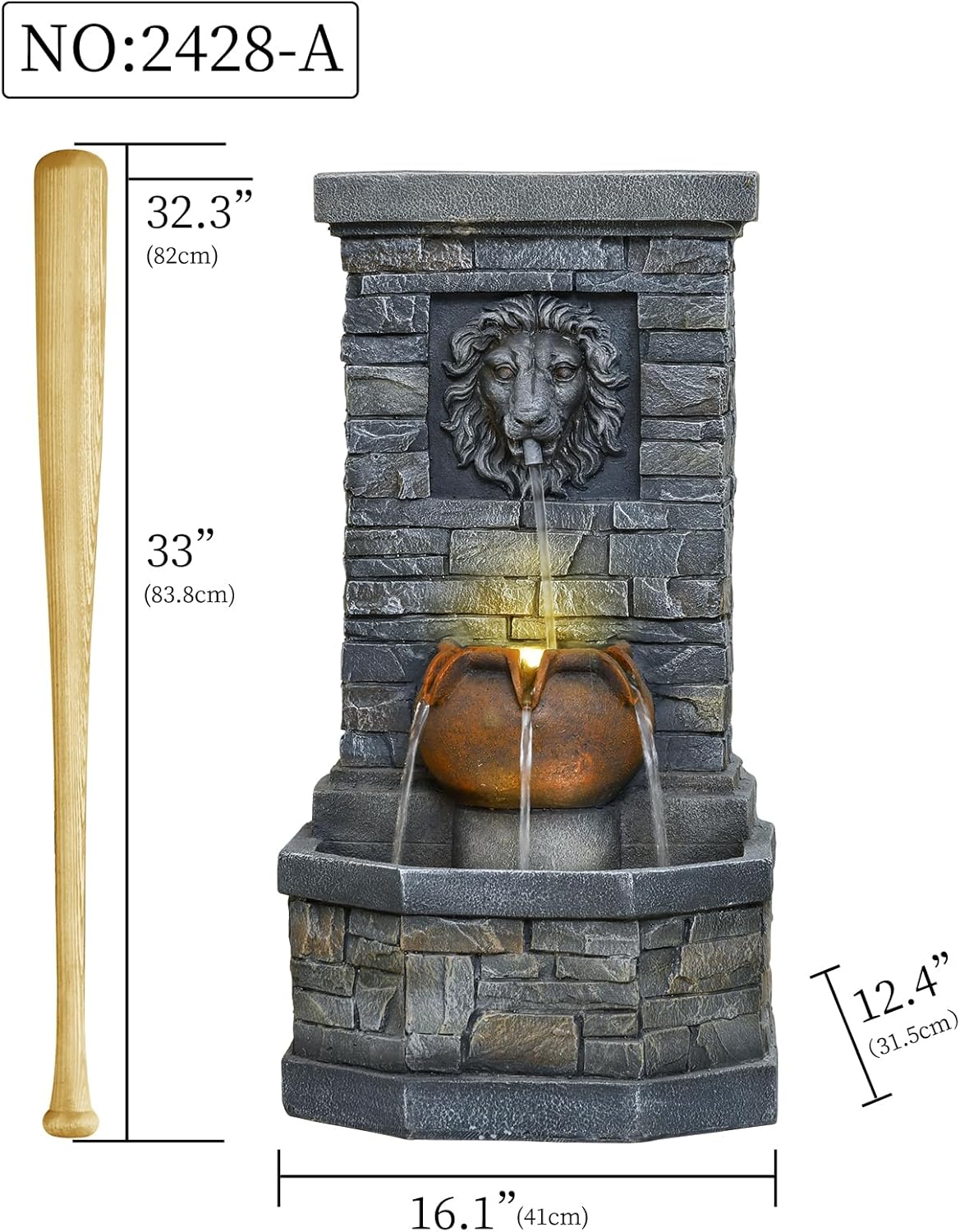 3228 Outdoor Lion Head Water Fountain with Lights