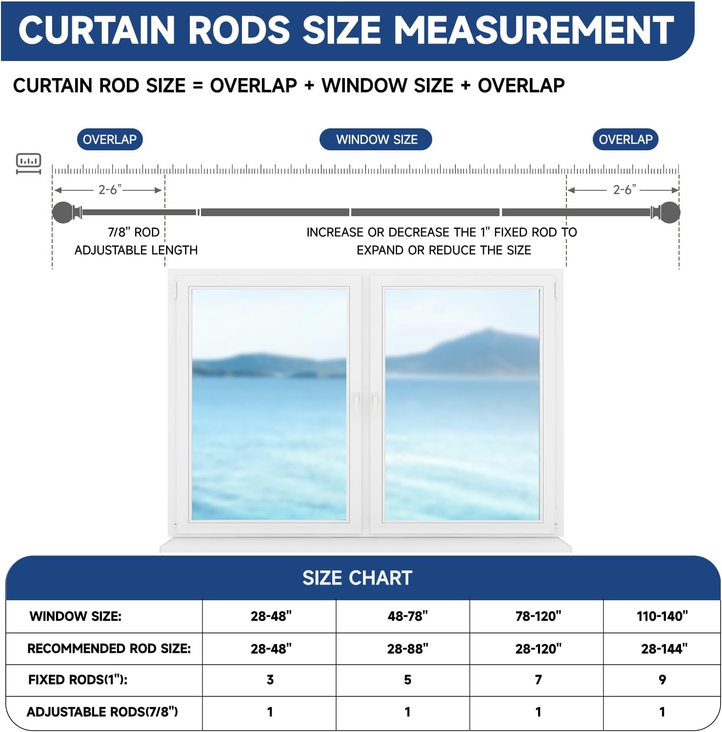 BRIOFOX Black Curtain Rods 66-120 Inch 1 Inch Diameter Heavy Duty
