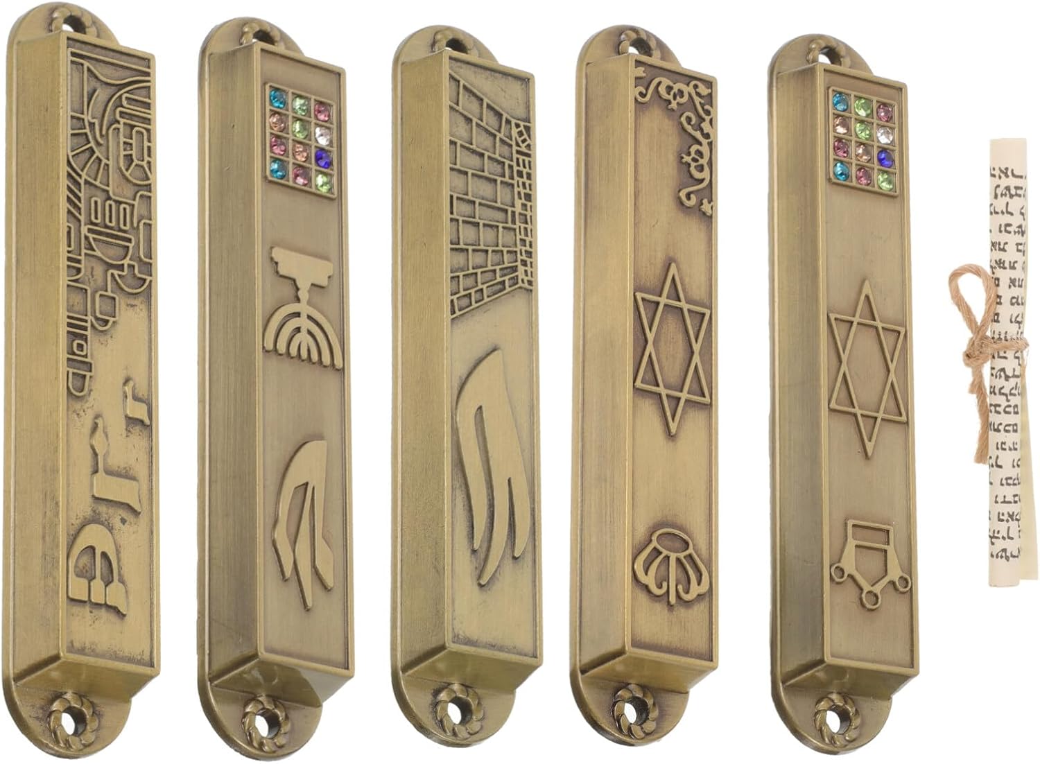 Classic Metal Mezuzah with Scrolls 5pcs