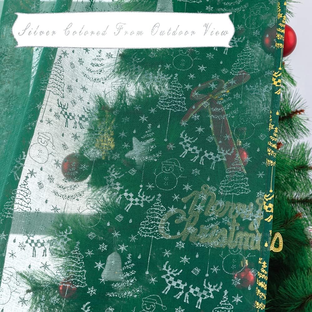 XTMYI Green Cafe Curtains Gold Glitter Window Treatment