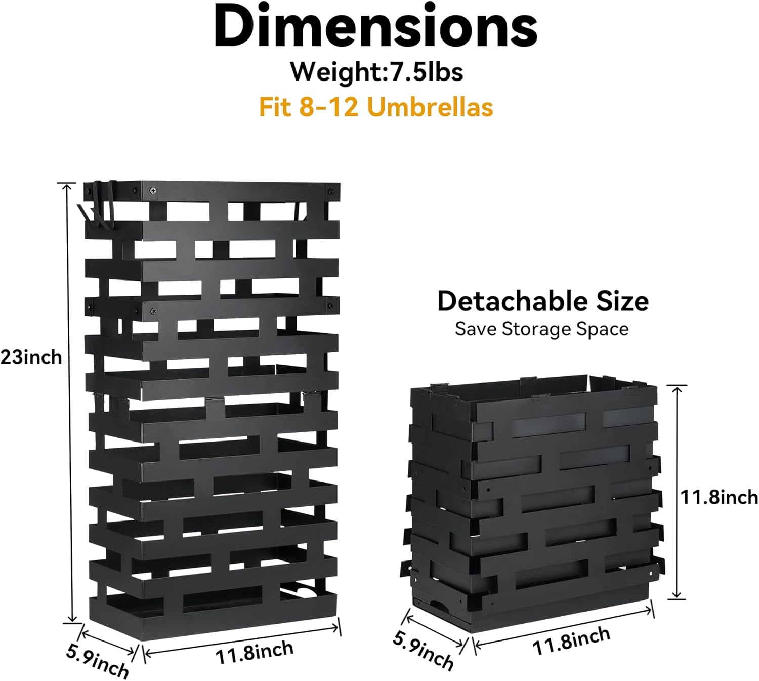 23 Inch Metal Umbrella Stand with Tray and Hooks