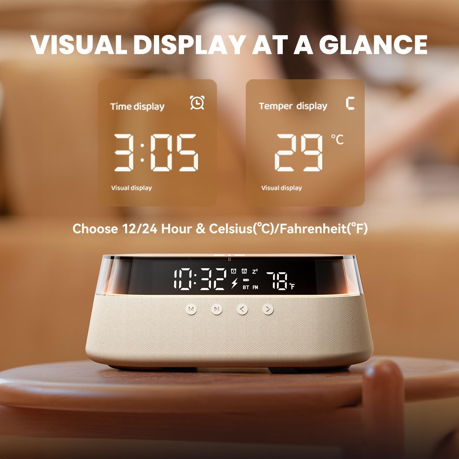 6 in 1 Alarm Clock with Wireless Charging and Night Light