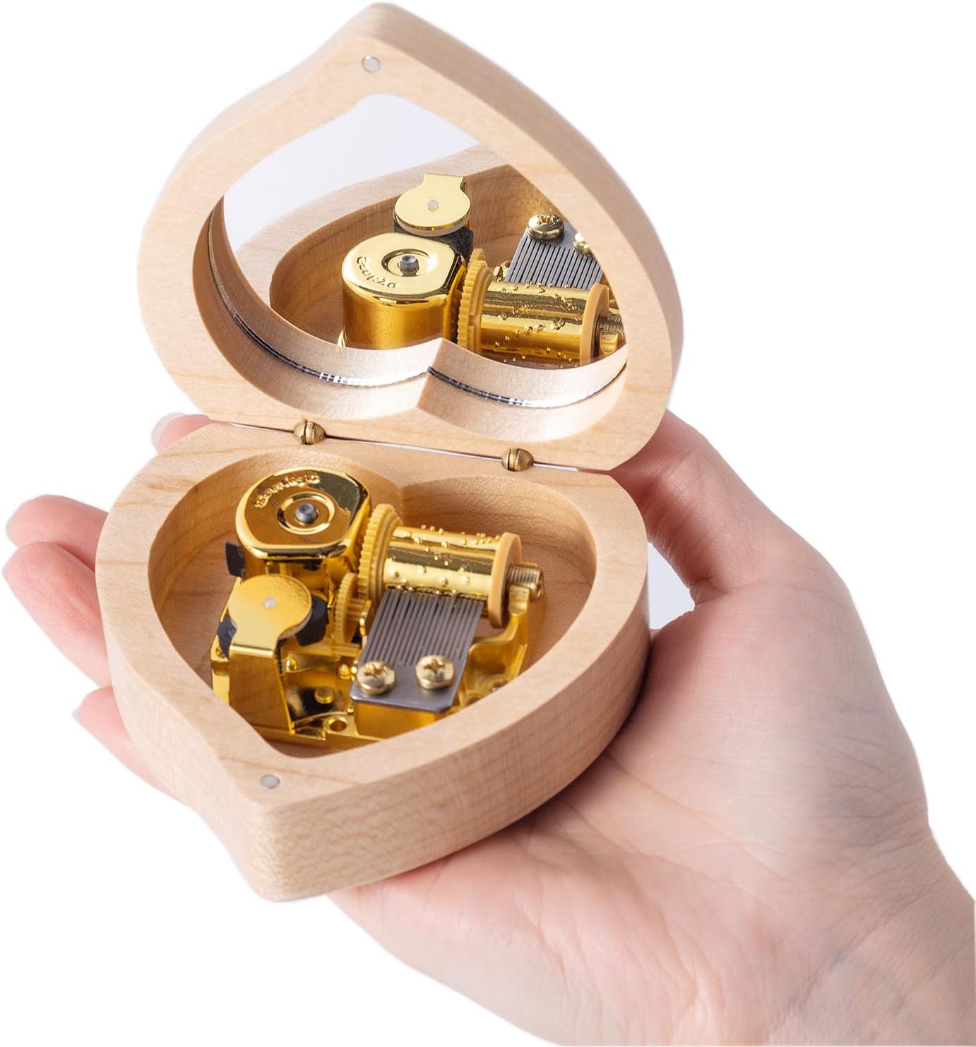 Heart Shape Wooden Music Box with Mirror Mechanism