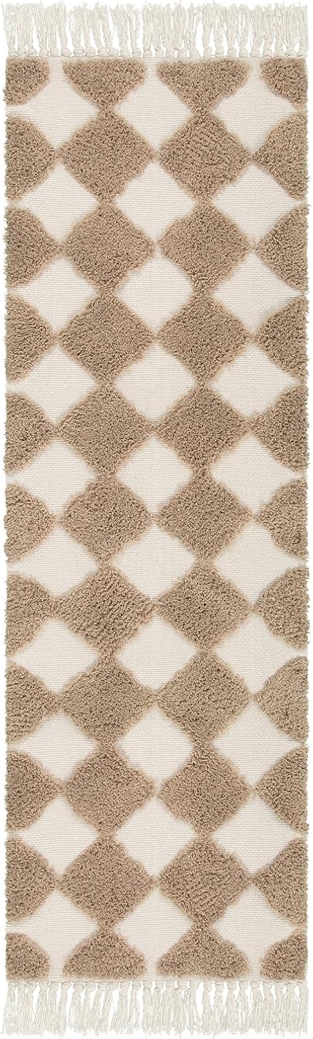 Lahome Checkered Boho Runner Rug 26x8 ft