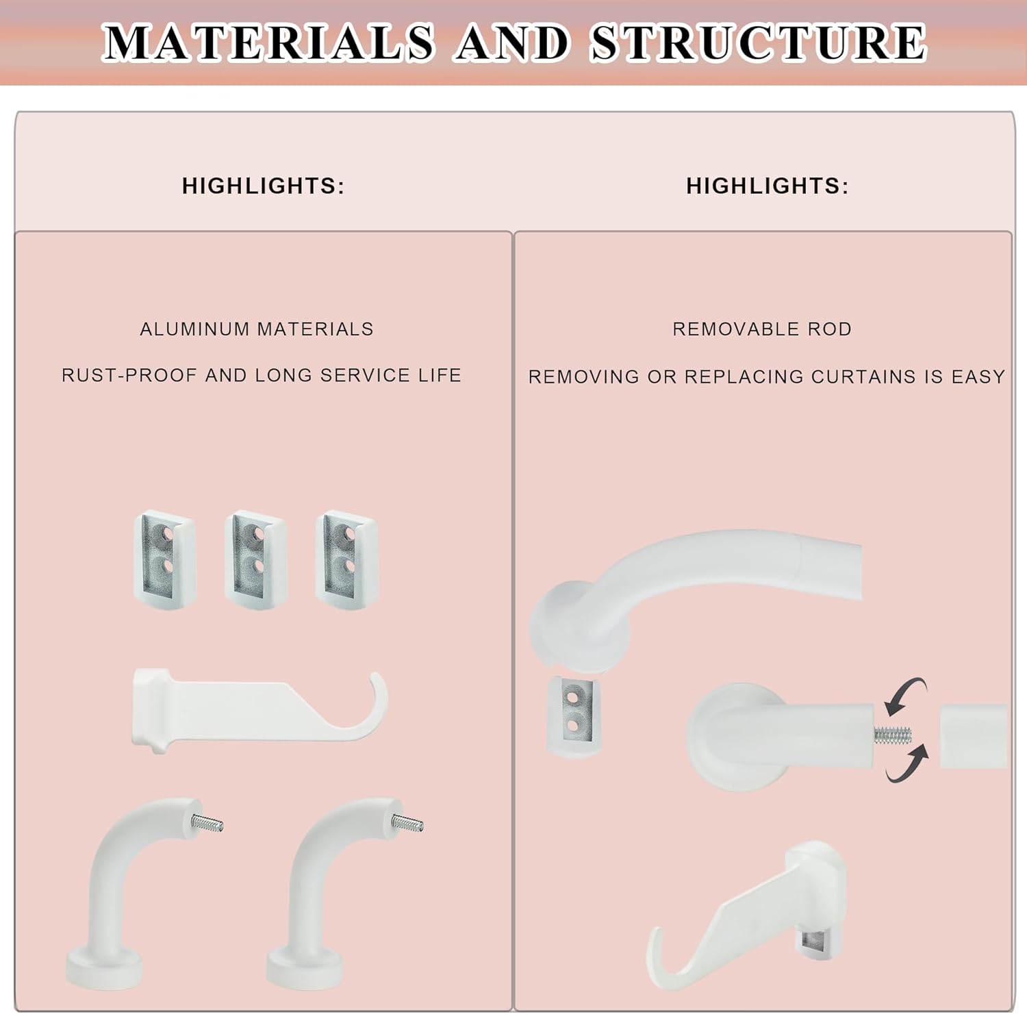 Matte White Curtain Rods 28-48 Inches Single Rod