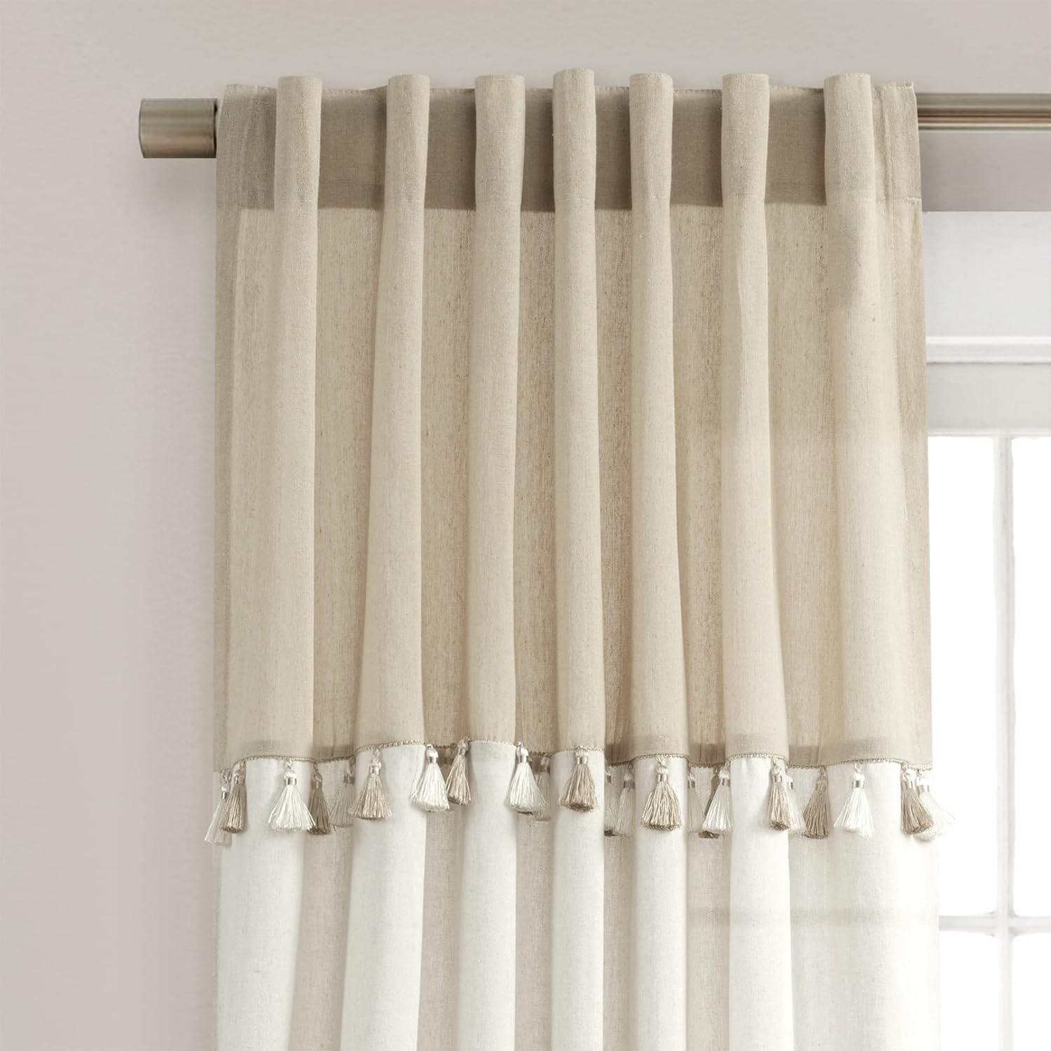 Lush Decor Boho Faux Linen Tassel Window Curtain Panels Pair