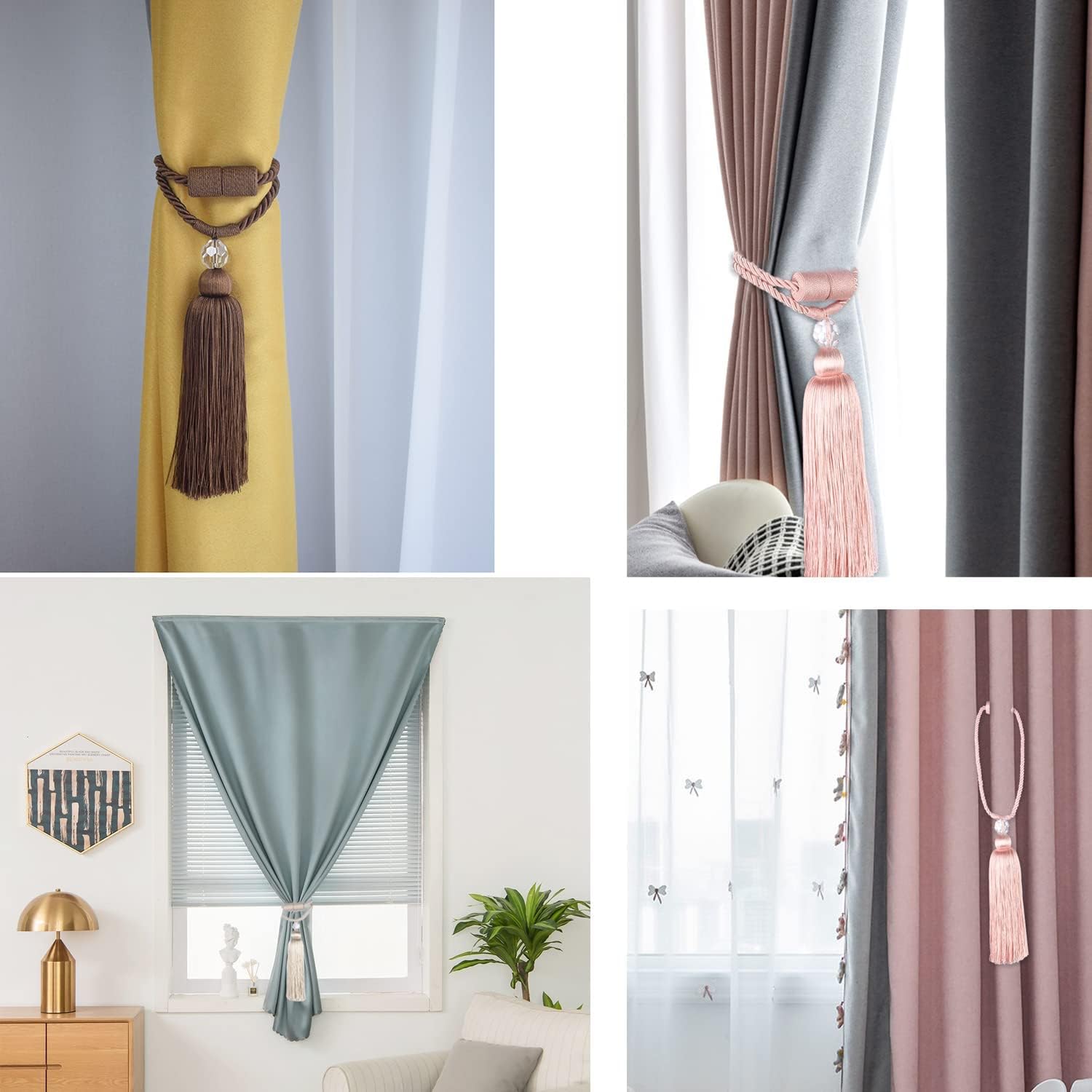 BEL AVENIR Magnetic Curtain Holdbacks Tassel Rope Coffee