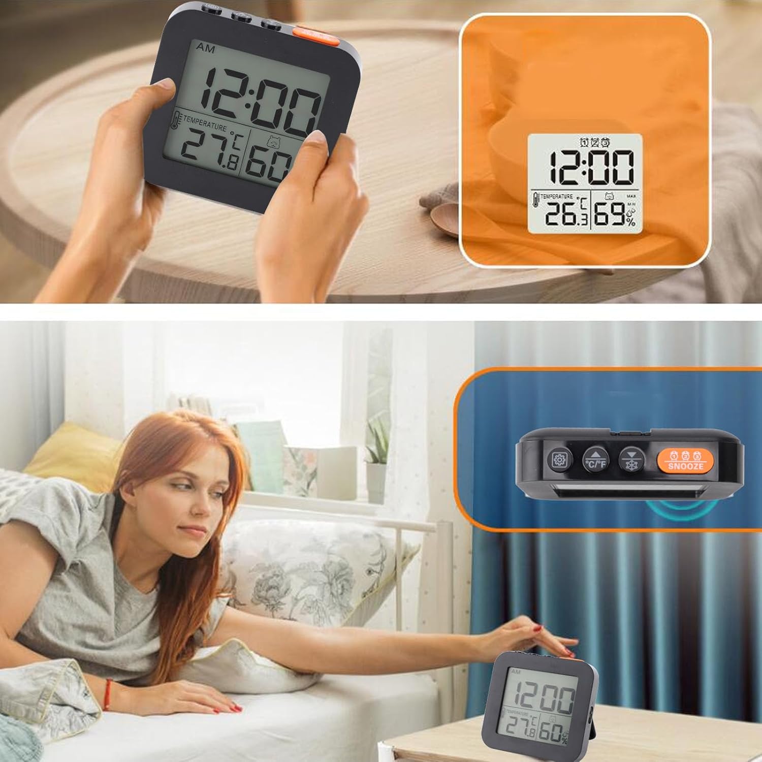 PerGar Digital Alarm Clock with Humidity and Temperature Display