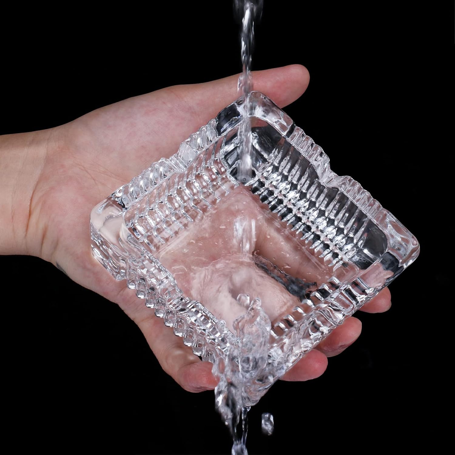 Square Crystal Ashtray with 4 Cigar Grooves