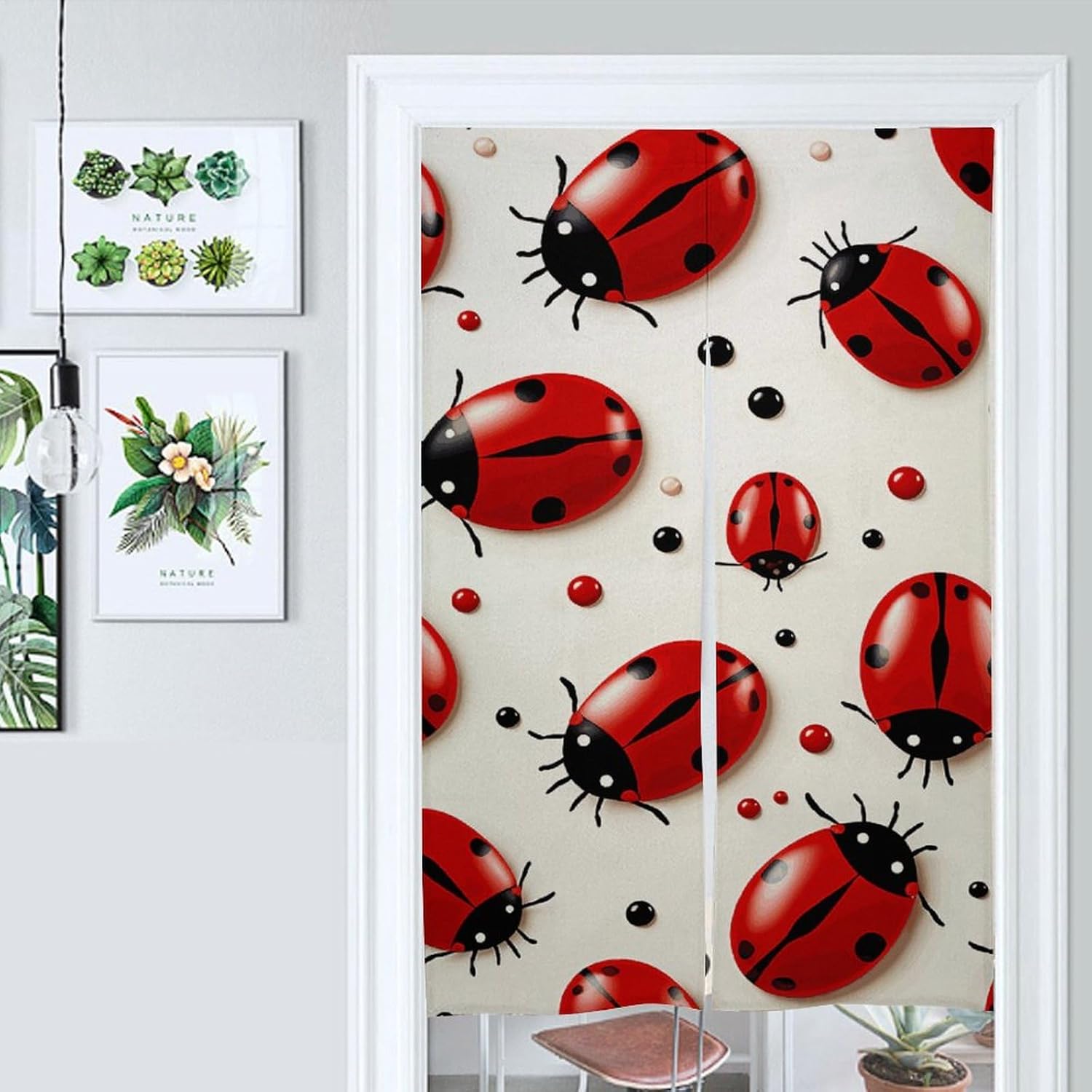 Red Ladybug Door Curtain Split 17x57 Inch Privacy Partition