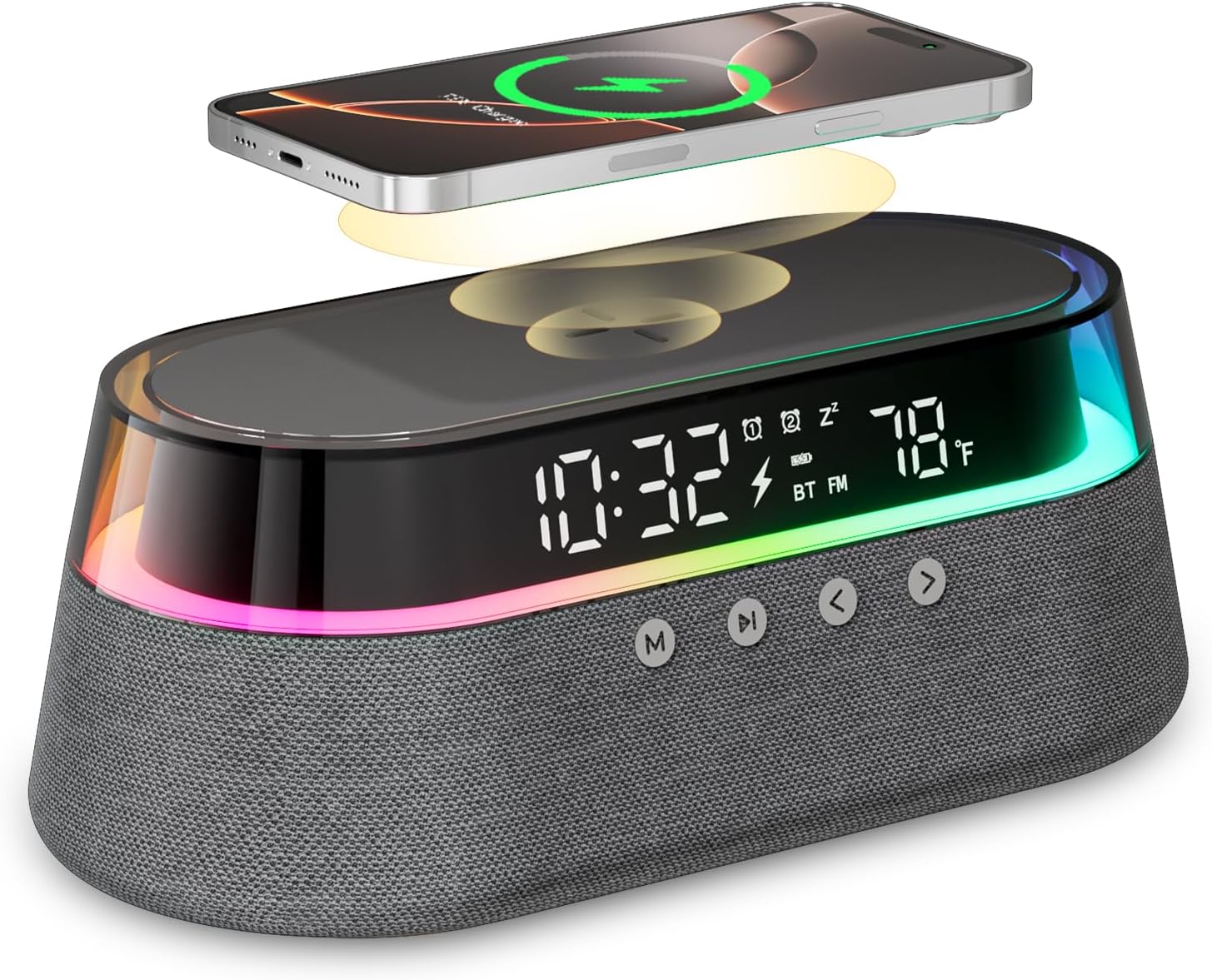 6 in 1 Alarm Clock with Wireless Charging and Night Light