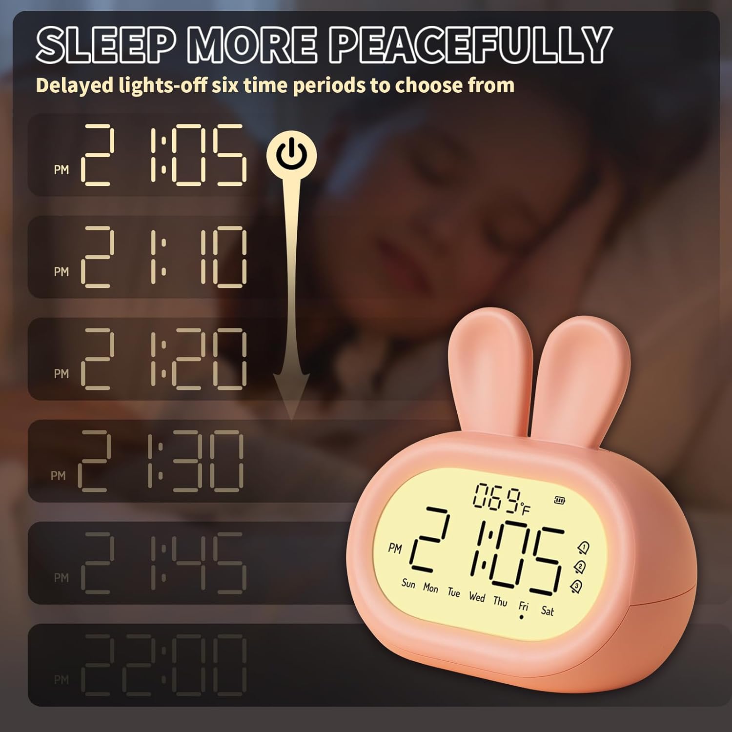 Cute Rabbit Alarm Clock for Kids with Night Light