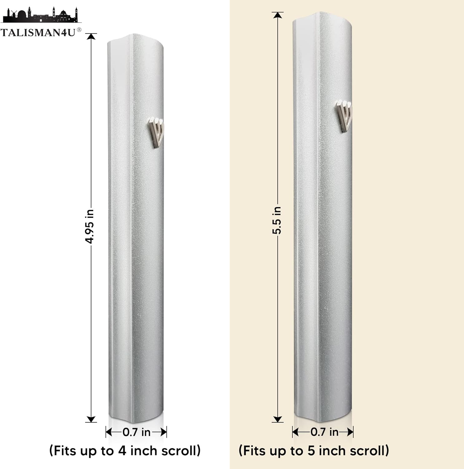 Talisman4U Silver Aluminum Mezuzah with Scroll 3D Metal